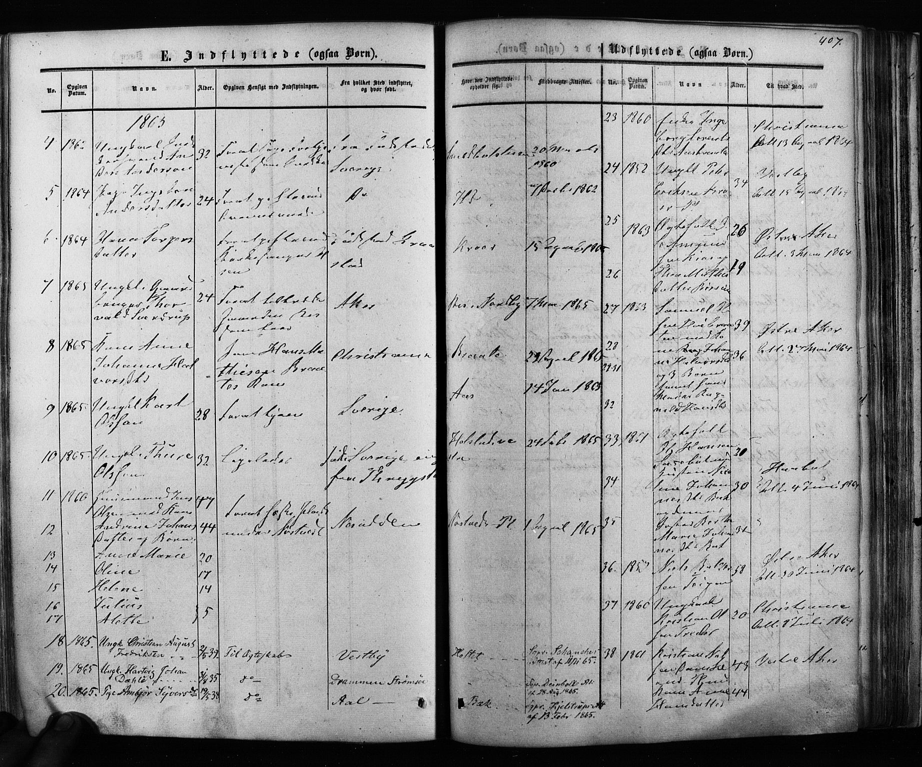 Ås prestekontor Kirkebøker, AV/SAO-A-10894/F/Fa/L0007: Parish register (official) no. I 7, 1854-1870, p. 407