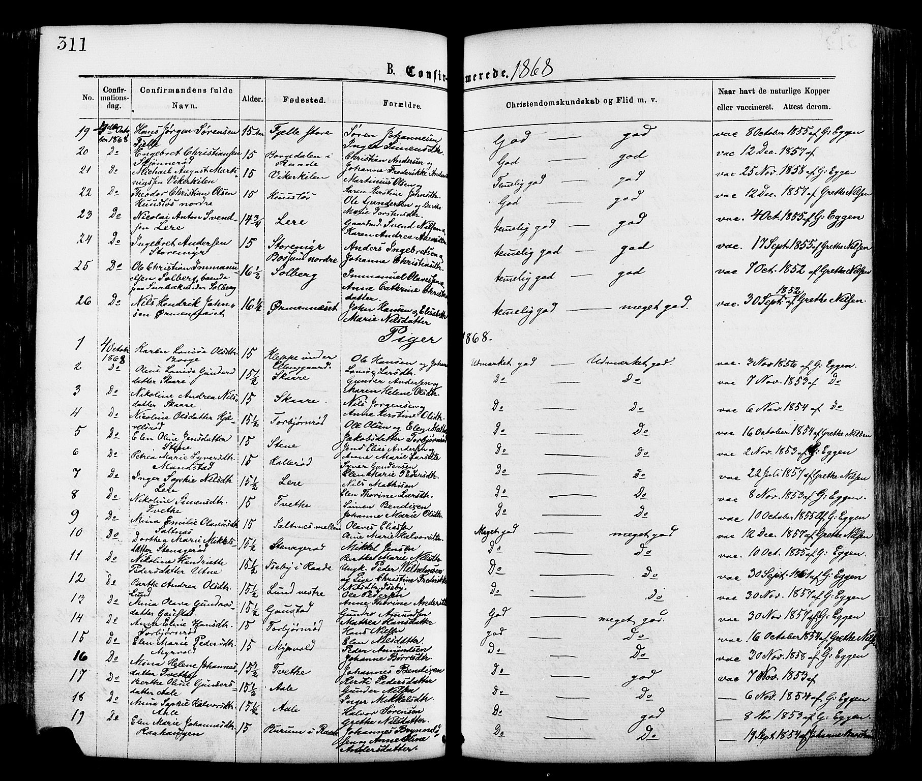 Onsøy prestekontor Kirkebøker, SAO/A-10914/F/Fa/L0004: Parish register (official) no. I 4, 1861-1877, p. 311