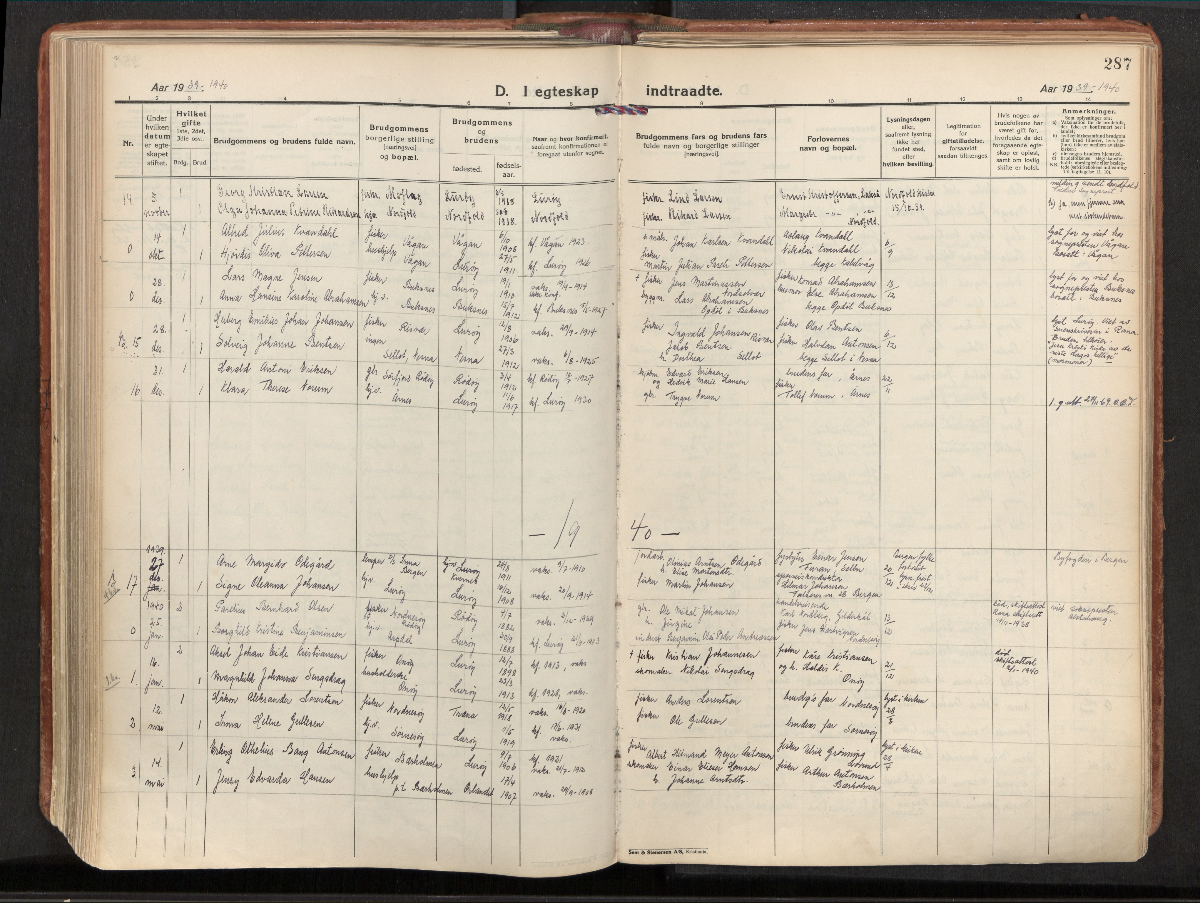 Ministerialprotokoller, klokkerbøker og fødselsregistre - Nordland, AV/SAT-A-1459/839/L0570: Parish register (official) no. 839A07, 1923-1942, p. 287