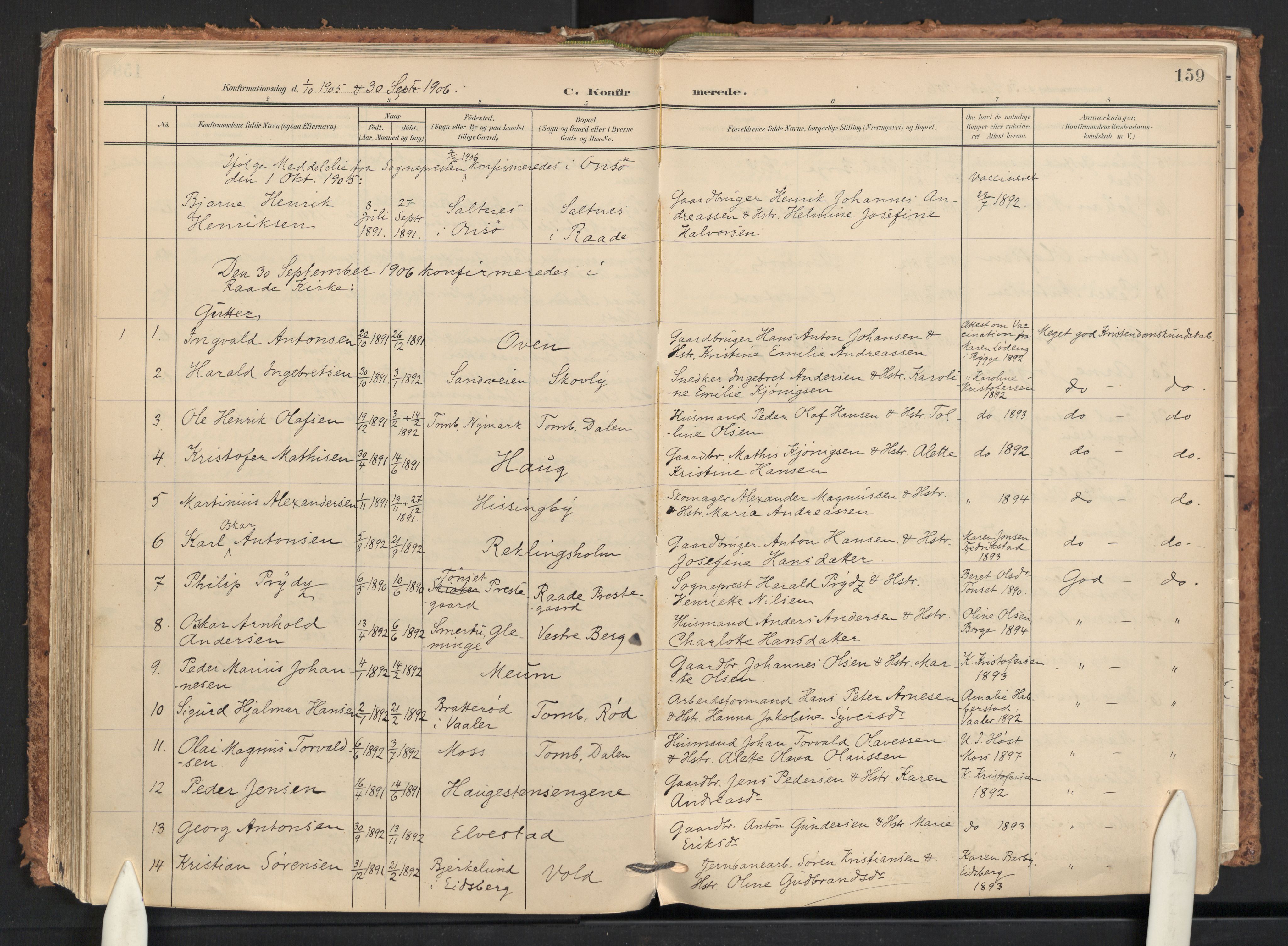 Råde prestekontor kirkebøker, AV/SAO-A-2009/F/Fa/L0008: Parish register (official) no. 8, 1903-1924, p. 159