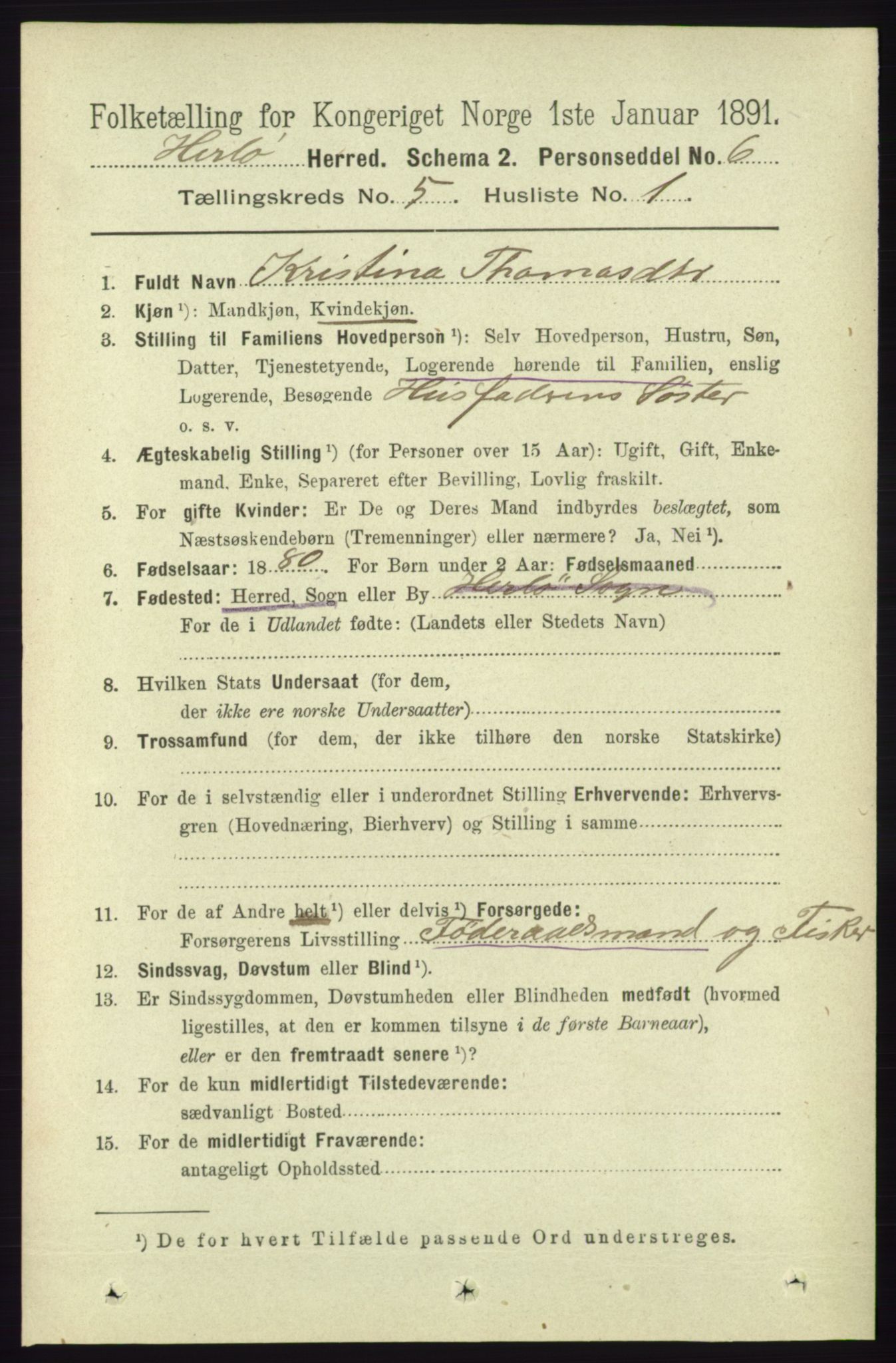 RA, 1891 census for 1258 Herdla, 1891, p. 2088