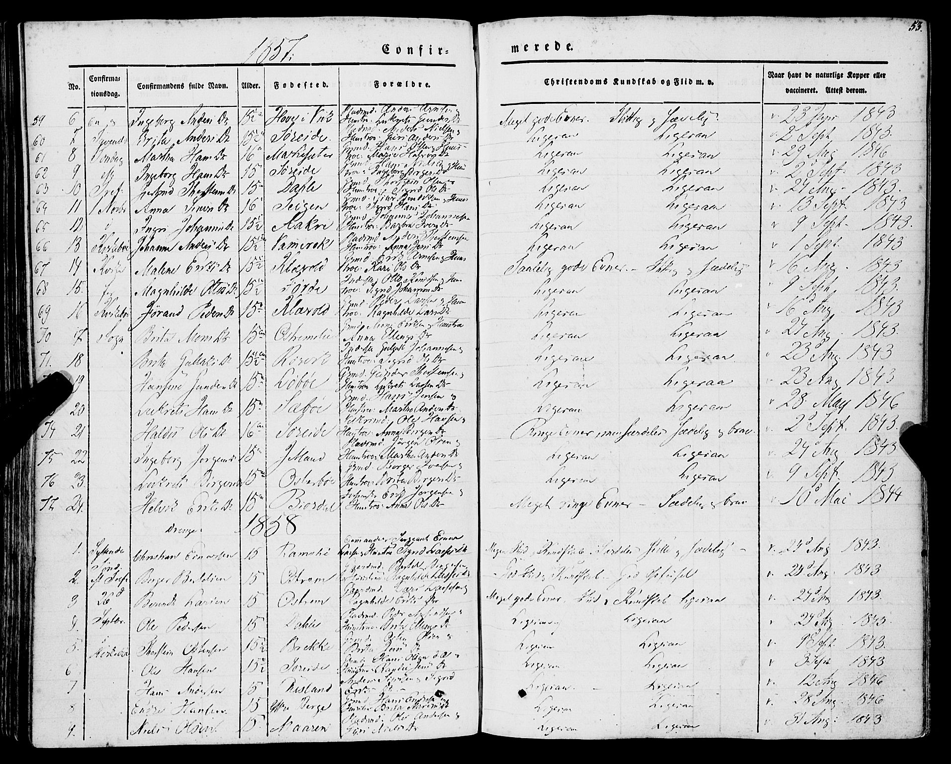 Lavik sokneprestembete, SAB/A-80901: Parish register (official) no. A 3, 1843-1863, p. 53