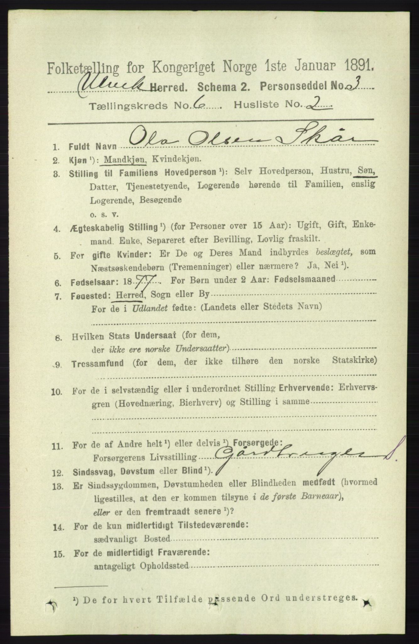 RA, 1891 census for 1233 Ulvik, 1891, p. 1869