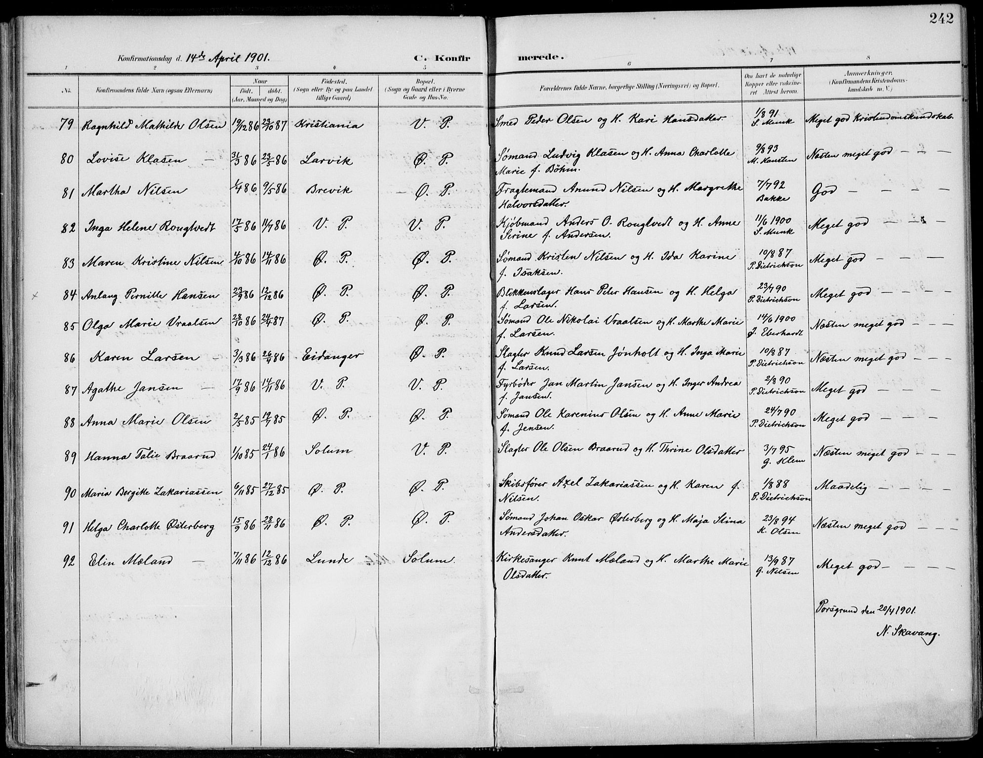 Porsgrunn kirkebøker , AV/SAKO-A-104/F/Fa/L0011: Parish register (official) no. 11, 1895-1919, p. 242