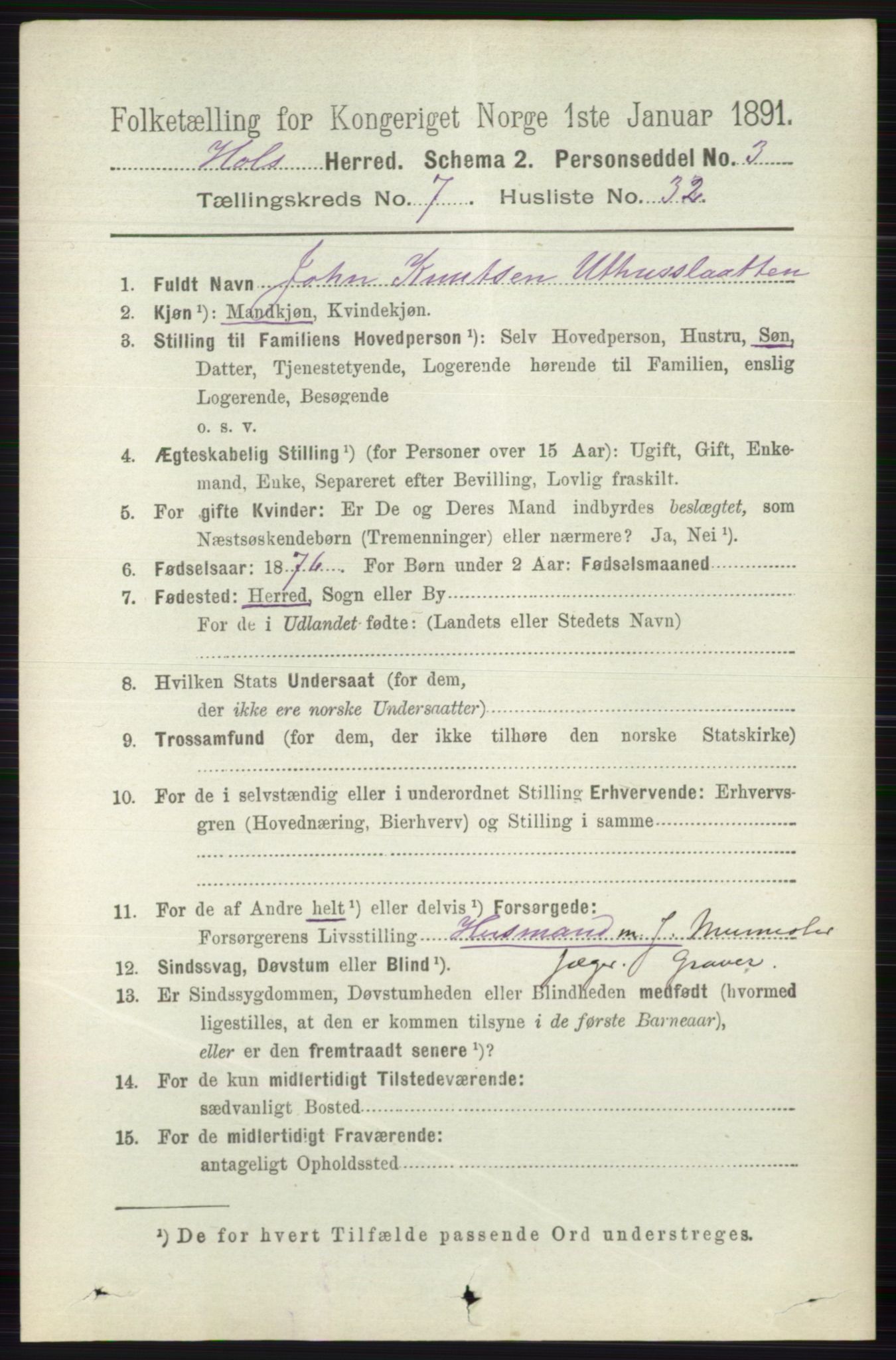 RA, 1891 census for 0620 Hol, 1891, p. 2206