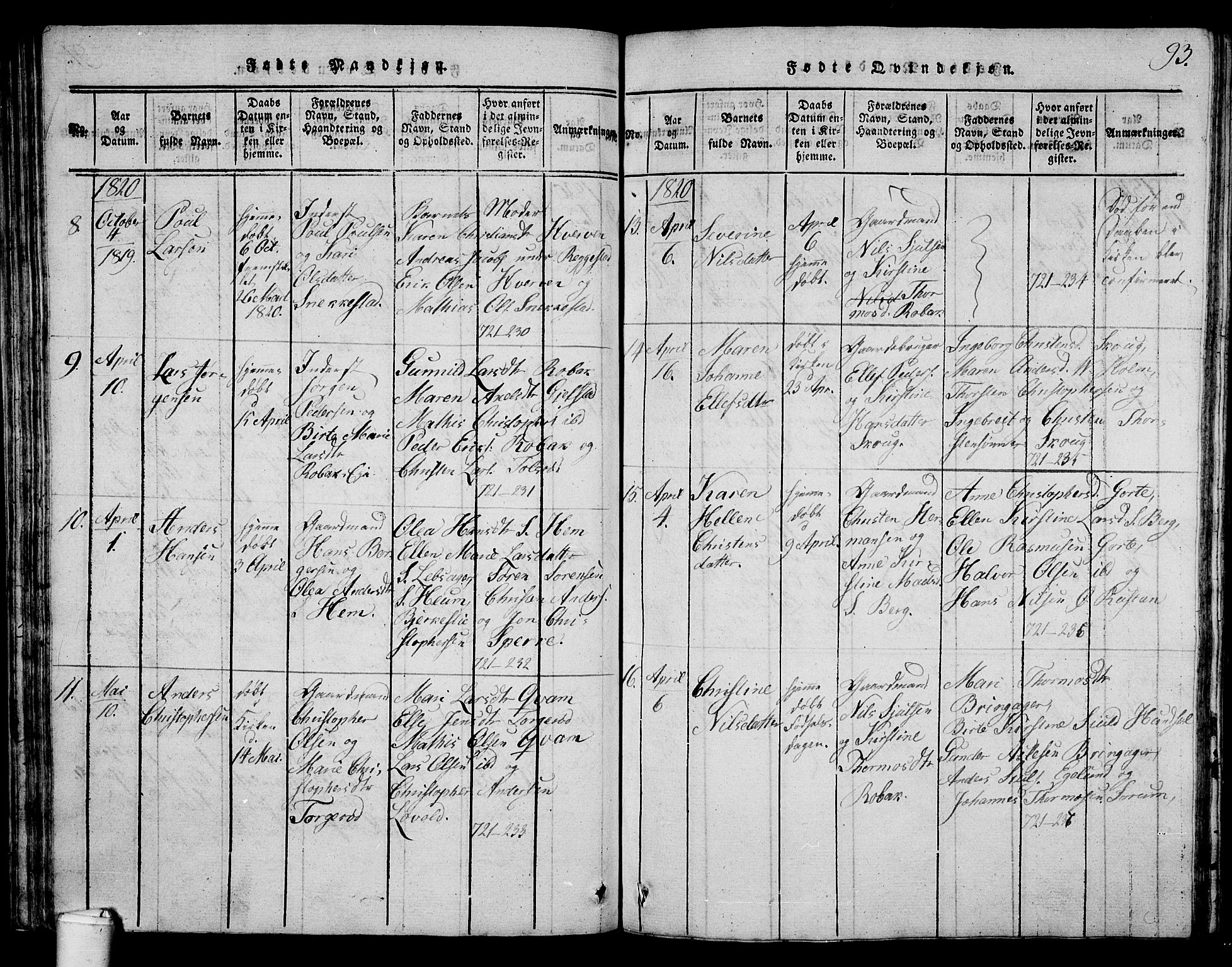 Våle kirkebøker, AV/SAKO-A-334/G/Ga/L0001: Parish register (copy) no. I 1, 1814-1824, p. 92-93