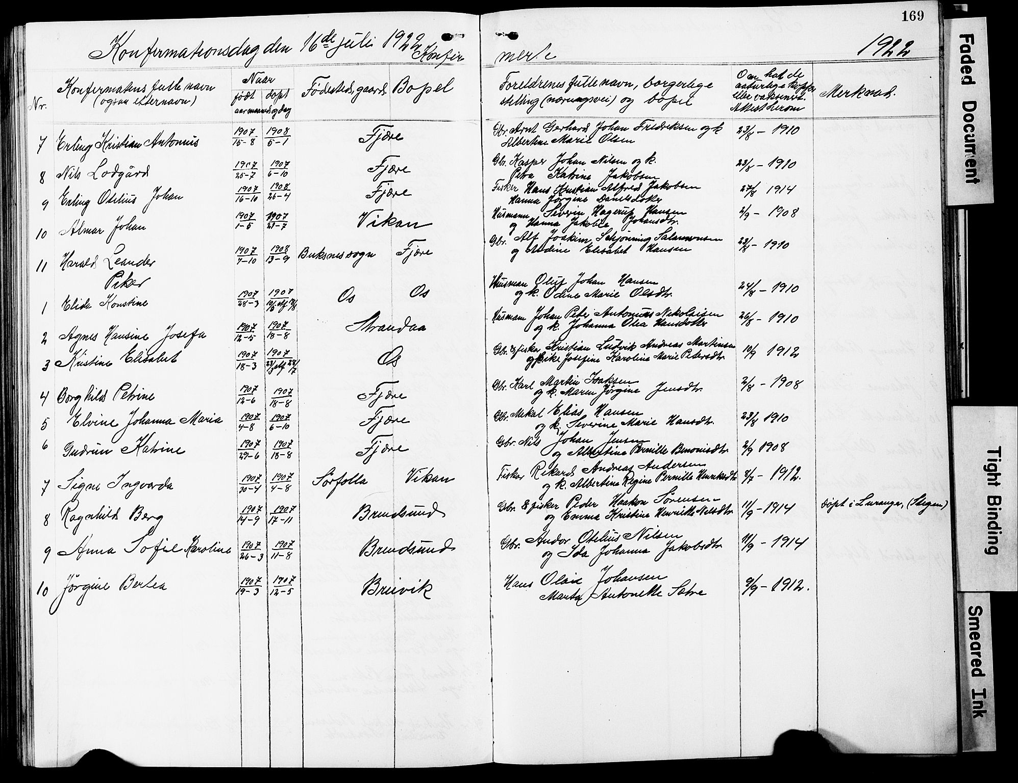 Ministerialprotokoller, klokkerbøker og fødselsregistre - Nordland, SAT/A-1459/803/L0077: Parish register (copy) no. 803C04, 1897-1930, p. 169