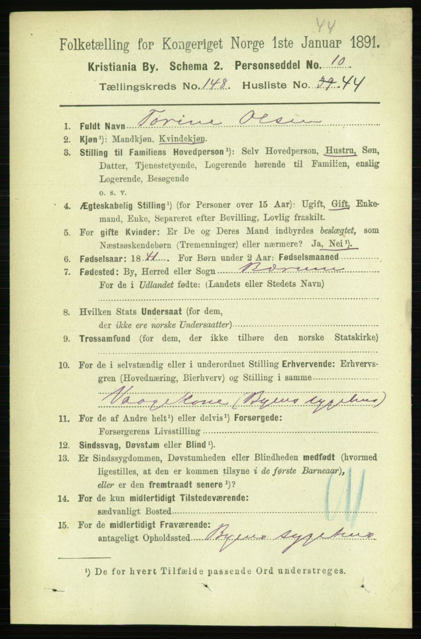 RA, 1891 census for 0301 Kristiania, 1891, p. 83045