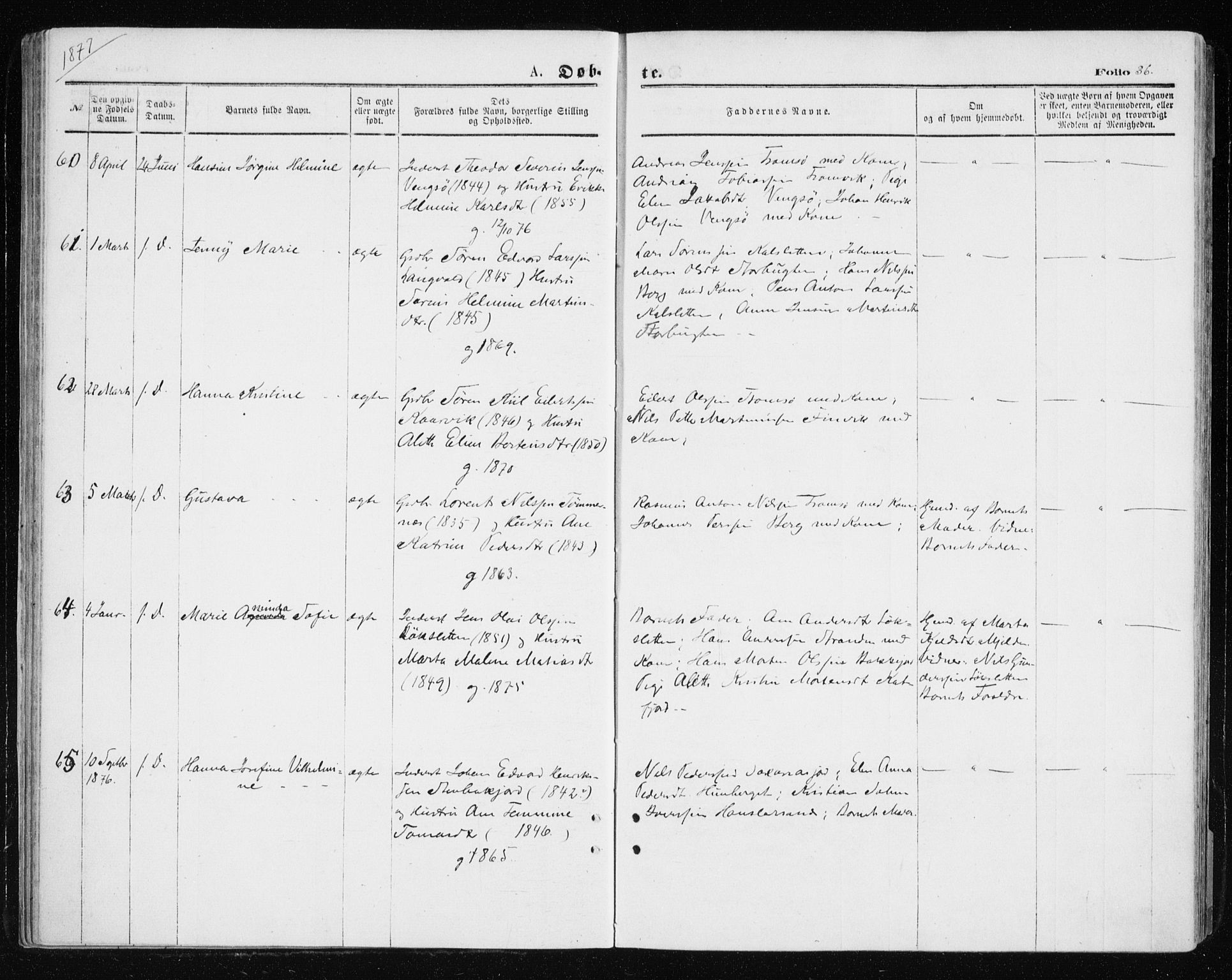 Tromsøysund sokneprestkontor, AV/SATØ-S-1304/G/Ga/L0003kirke: Parish register (official) no. 3, 1875-1880, p. 36