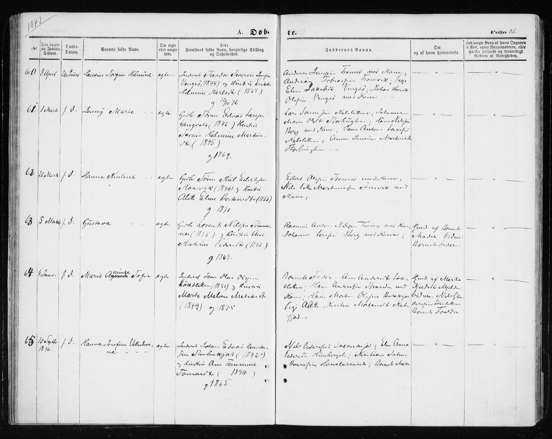 Tromsøysund sokneprestkontor, SATØ/S-1304/G/Ga/L0003kirke: Parish register (official) no. 3, 1875-1880, p. 36