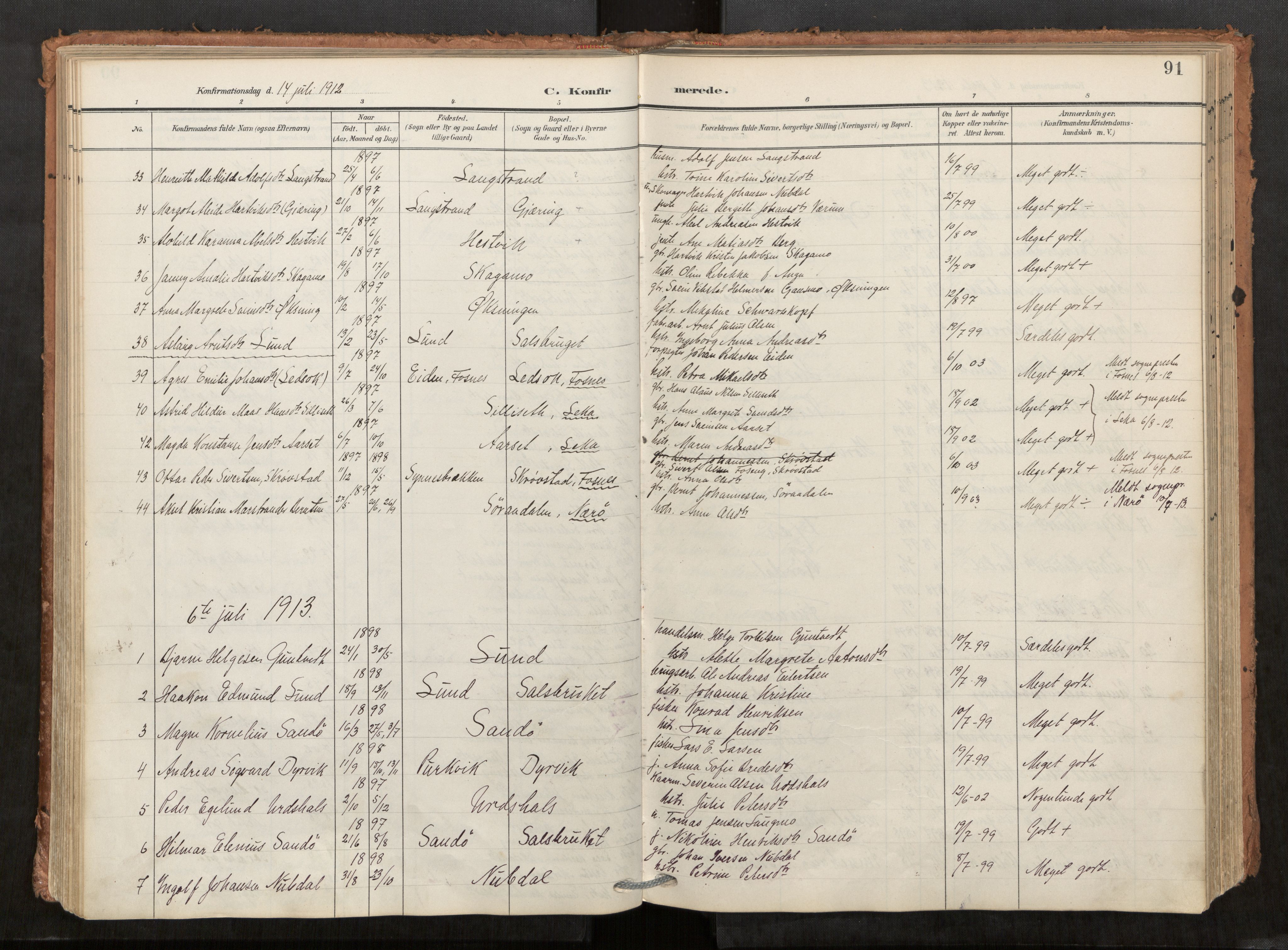 Kolvereid sokneprestkontor, SAT/A-1171/H/Ha/Haa/L0001: Parish register (official) no. 1, 1903-1922, p. 91