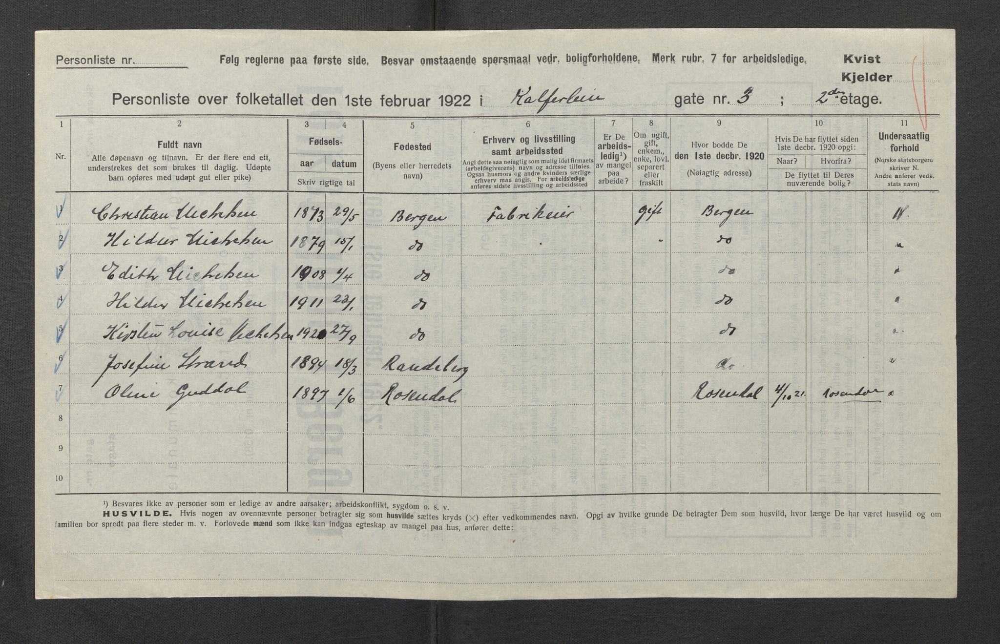 SAB, Municipal Census 1922 for Bergen, 1922, p. 17281