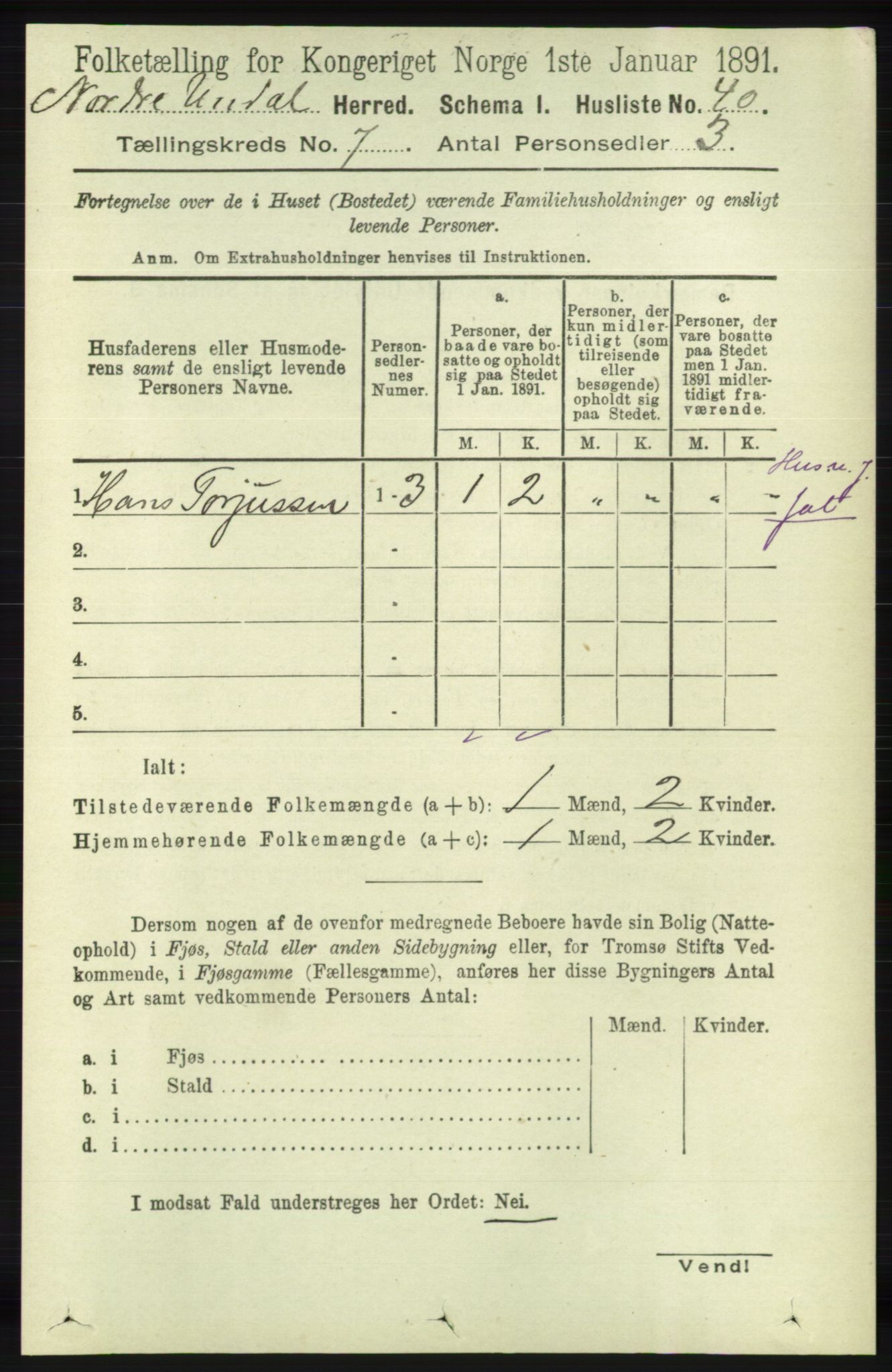 RA, 1891 census for 1028 Nord-Audnedal, 1891, p. 1772