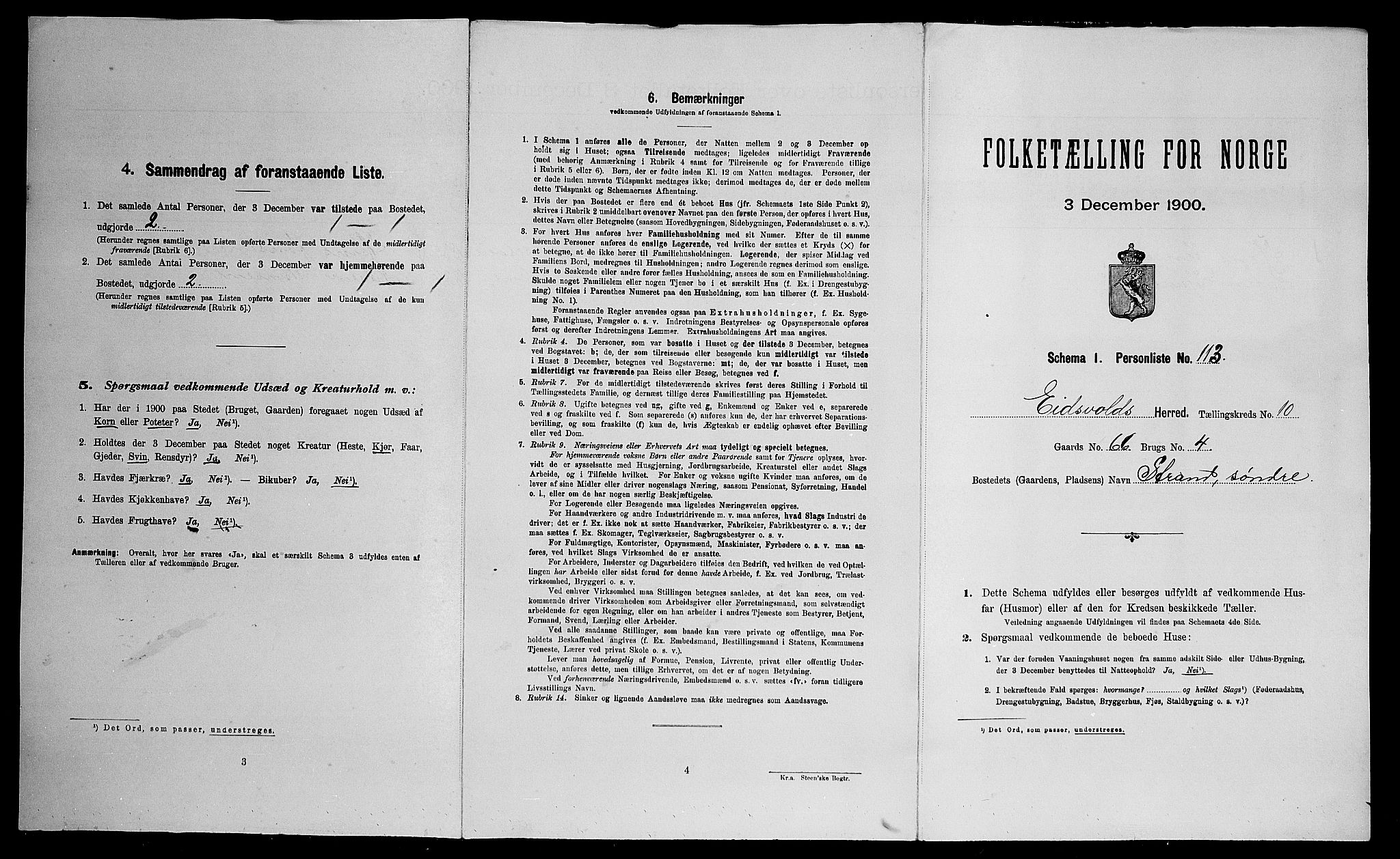 SAO, 1900 census for Eidsvoll, 1900