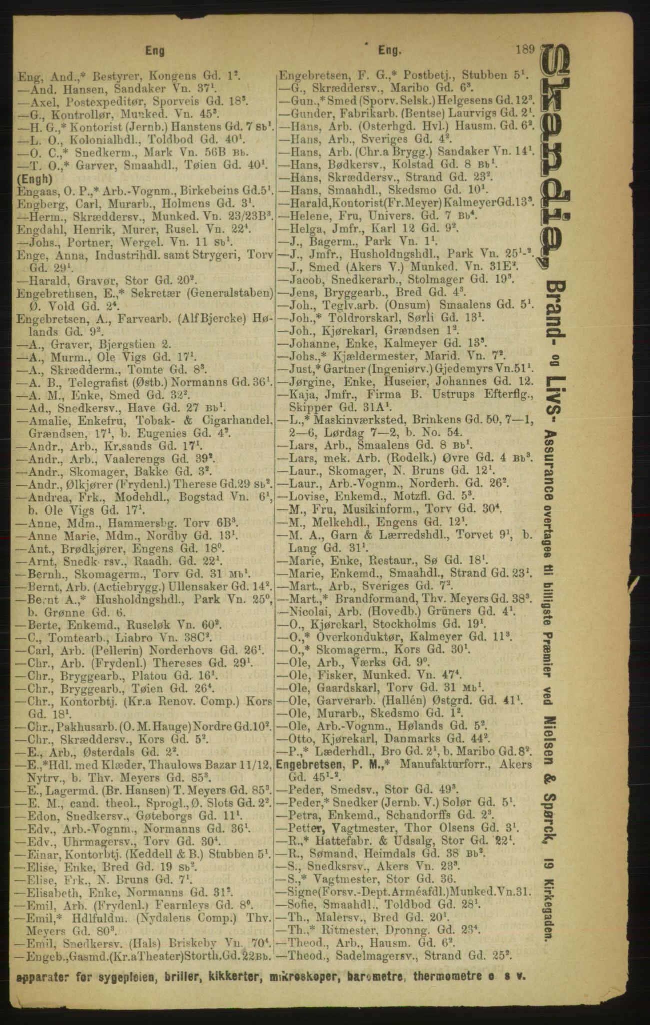 Kristiania/Oslo adressebok, PUBL/-, 1888, p. 189