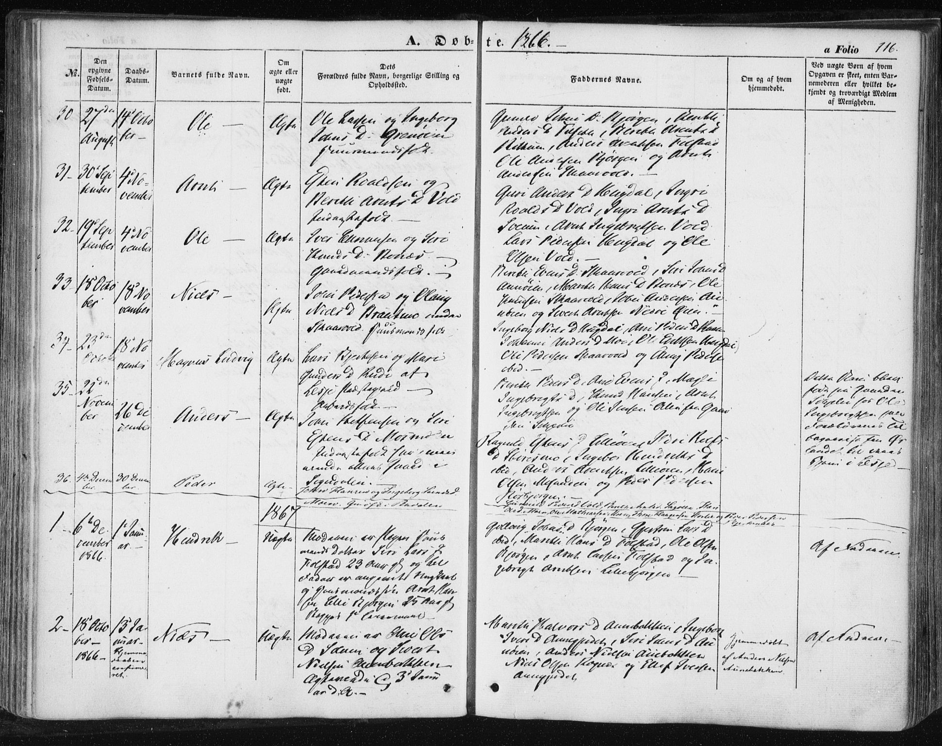 Ministerialprotokoller, klokkerbøker og fødselsregistre - Sør-Trøndelag, SAT/A-1456/687/L1000: Parish register (official) no. 687A06, 1848-1869, p. 116