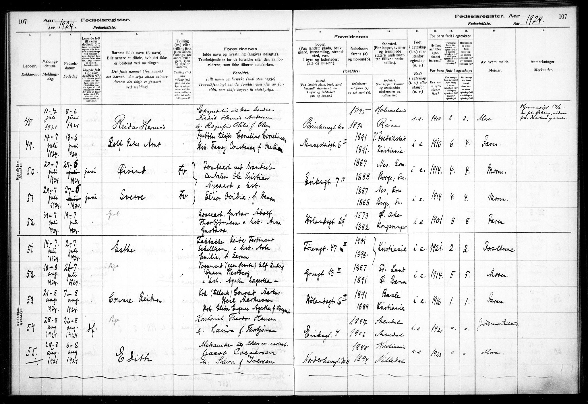 Kampen prestekontor Kirkebøker, AV/SAO-A-10853/J/Ja/L0002: Birth register no. 2, 1920-1935, p. 107