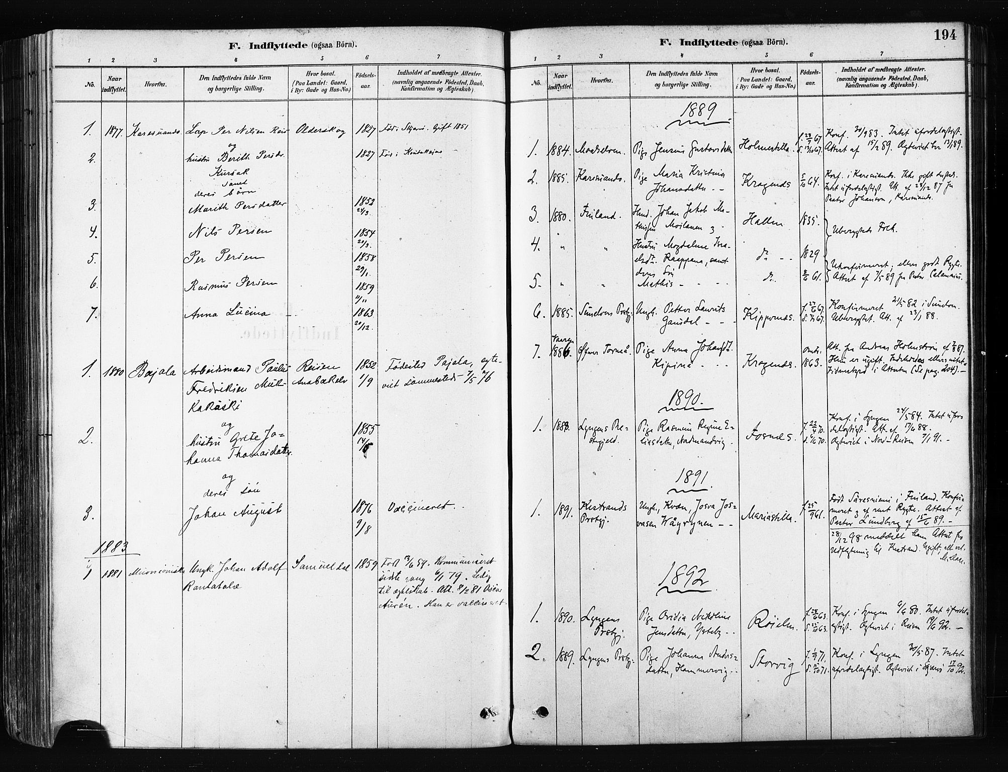 Skjervøy sokneprestkontor, SATØ/S-1300/H/Ha/Haa/L0014kirke: Parish register (official) no. 14, 1878-1894, p. 194