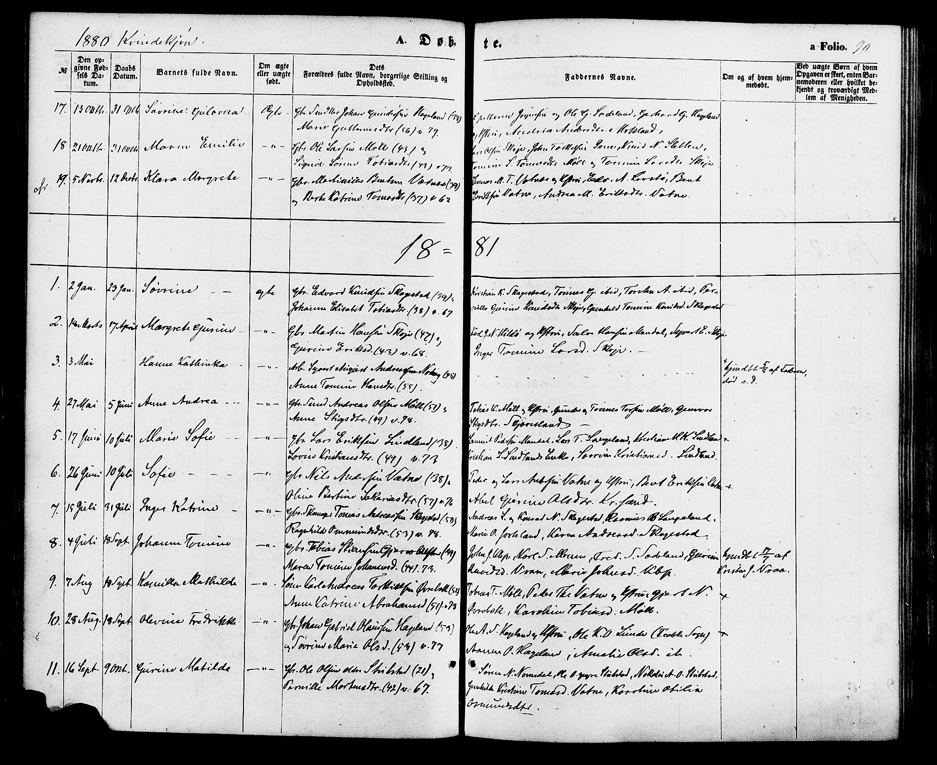 Holum sokneprestkontor, AV/SAK-1111-0022/F/Fa/Faa/L0006: Parish register (official) no. A 6, 1865-1883, p. 90