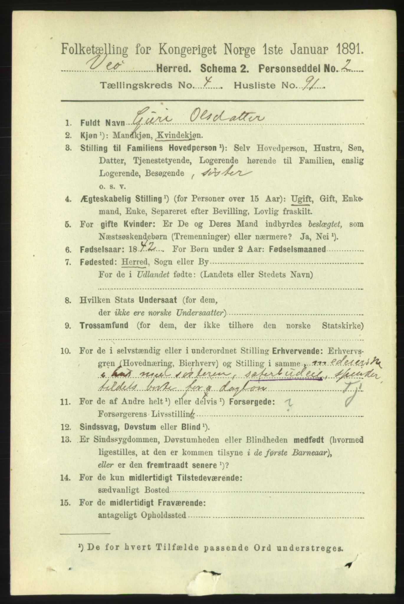 RA, 1891 census for 1541 Veøy, 1891, p. 2378