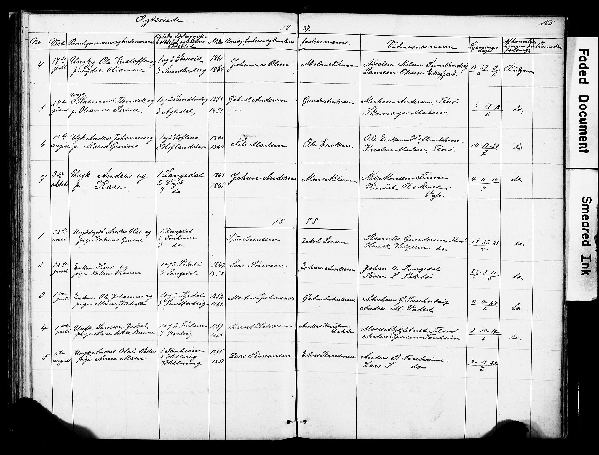 Kinn sokneprestembete, AV/SAB-A-80801/H/Hab/Habe/L0001: Parish register (copy) no. E 1, 1864-1899, p. 165