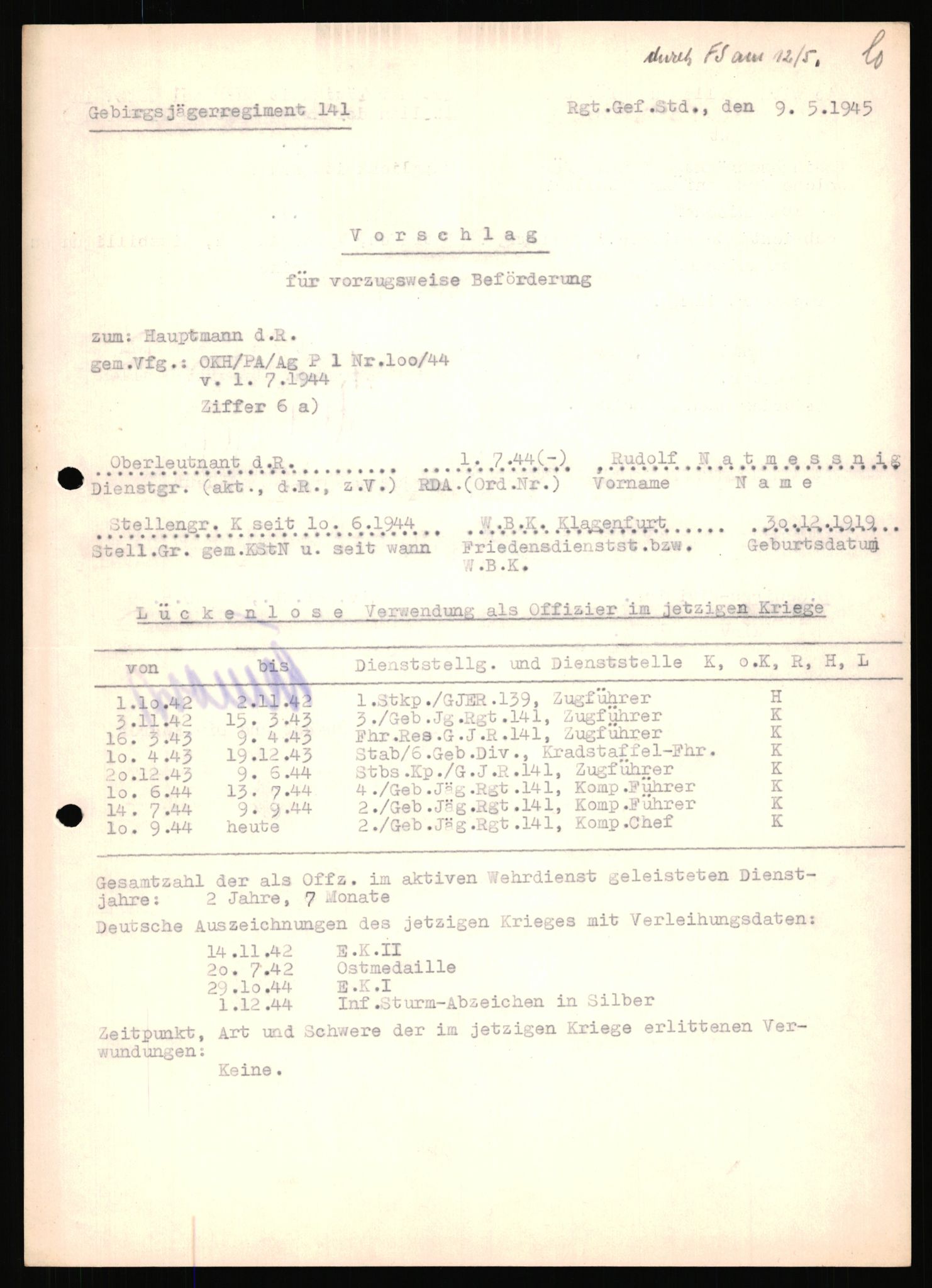 Forsvarets Overkommando. 2 kontor. Arkiv 11.4. Spredte tyske arkivsaker, AV/RA-RAFA-7031/D/Dar/Dara/L0018: Personalbøker, 1940-1945, p. 1195