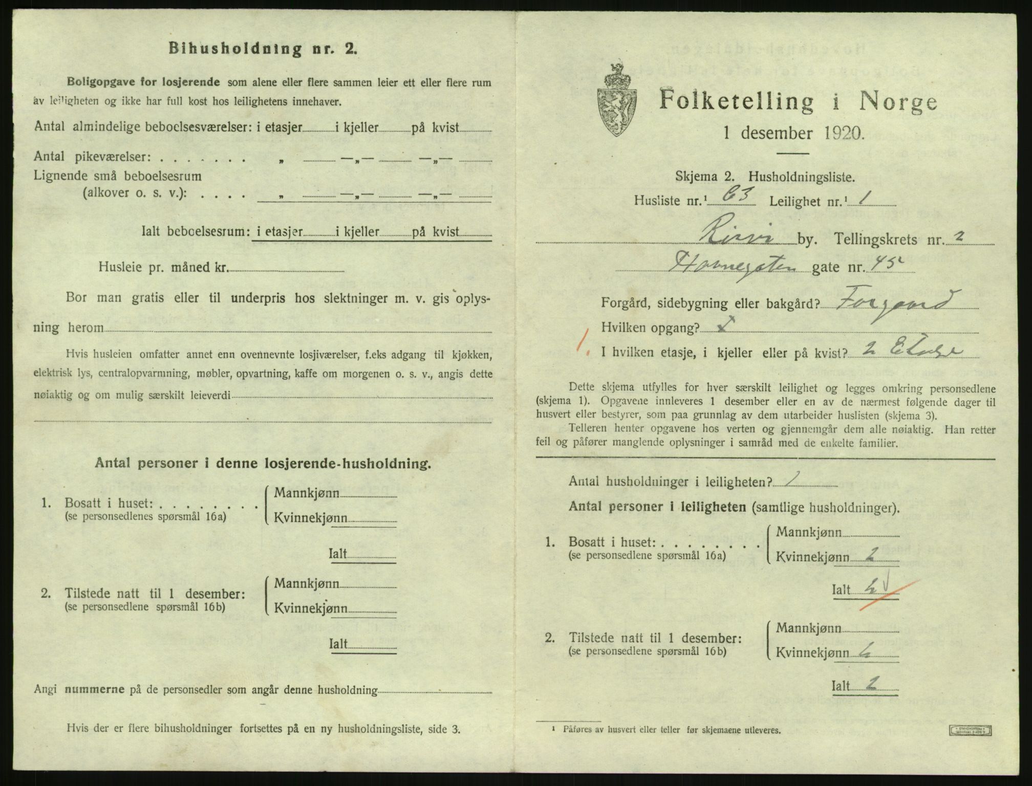SAK, 1920 census for Risør, 1920, p. 2133