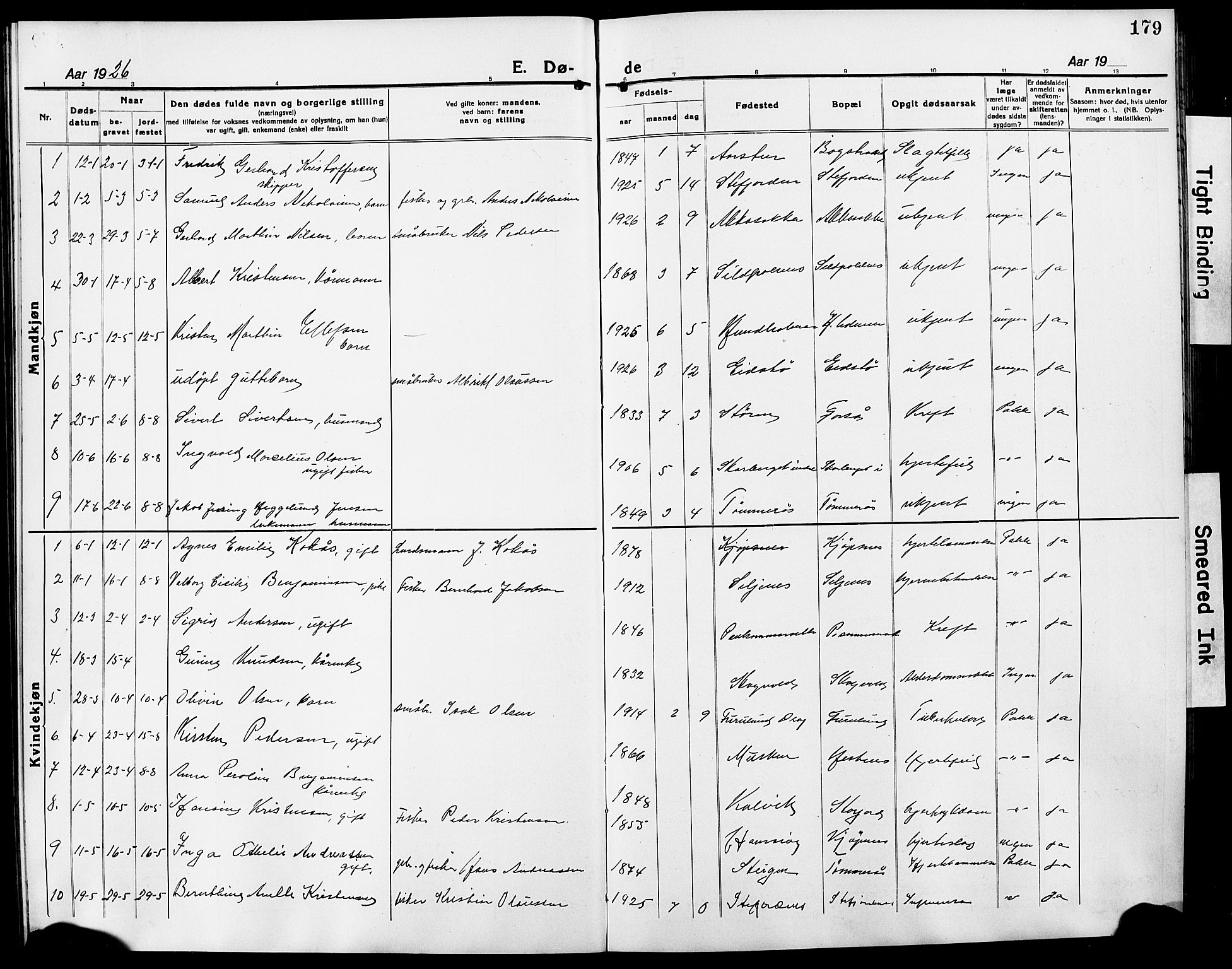 Ministerialprotokoller, klokkerbøker og fødselsregistre - Nordland, AV/SAT-A-1459/861/L0878: Parish register (copy) no. 861C04, 1917-1928, p. 179