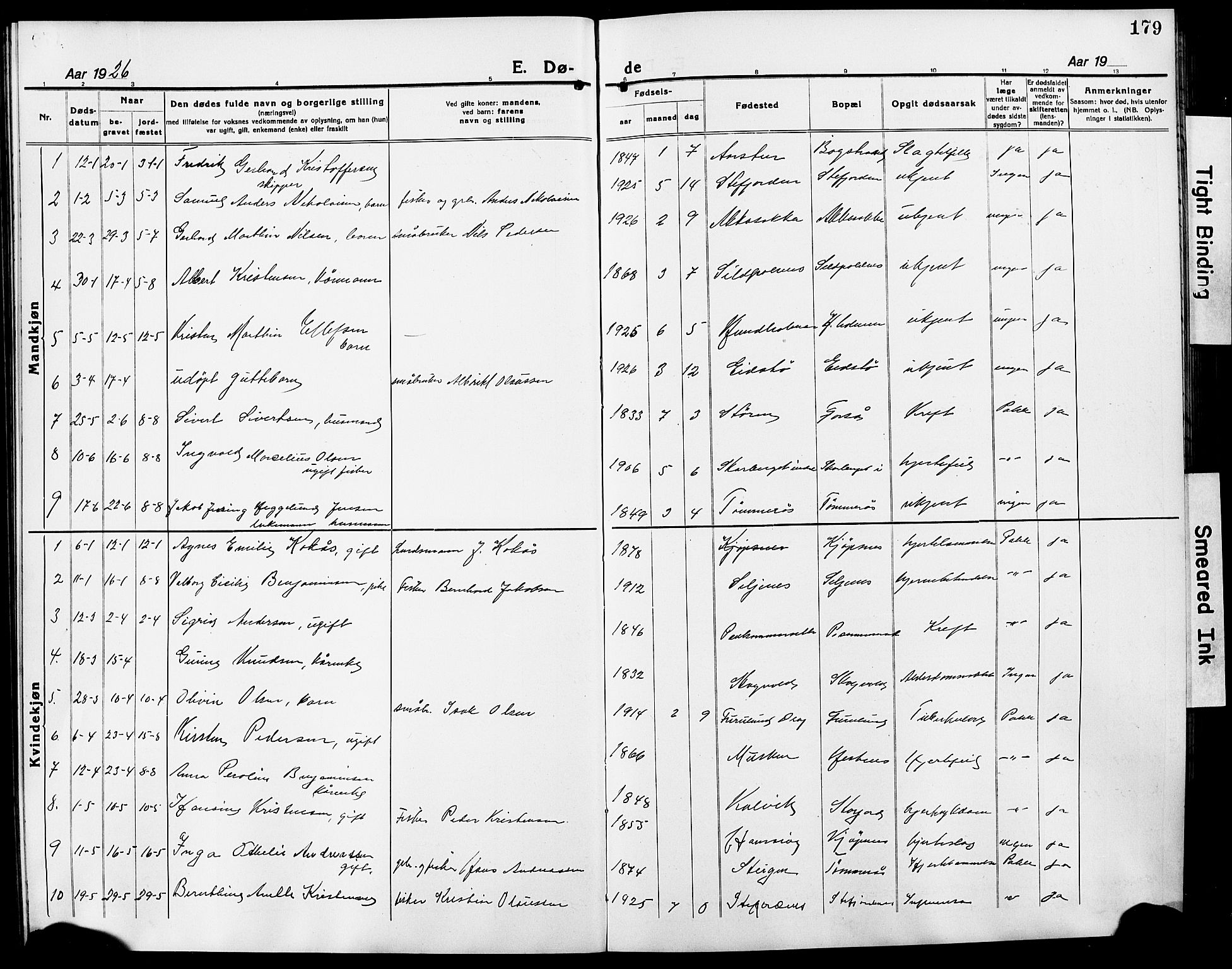 Ministerialprotokoller, klokkerbøker og fødselsregistre - Nordland, AV/SAT-A-1459/861/L0878: Parish register (copy) no. 861C04, 1917-1928, p. 179