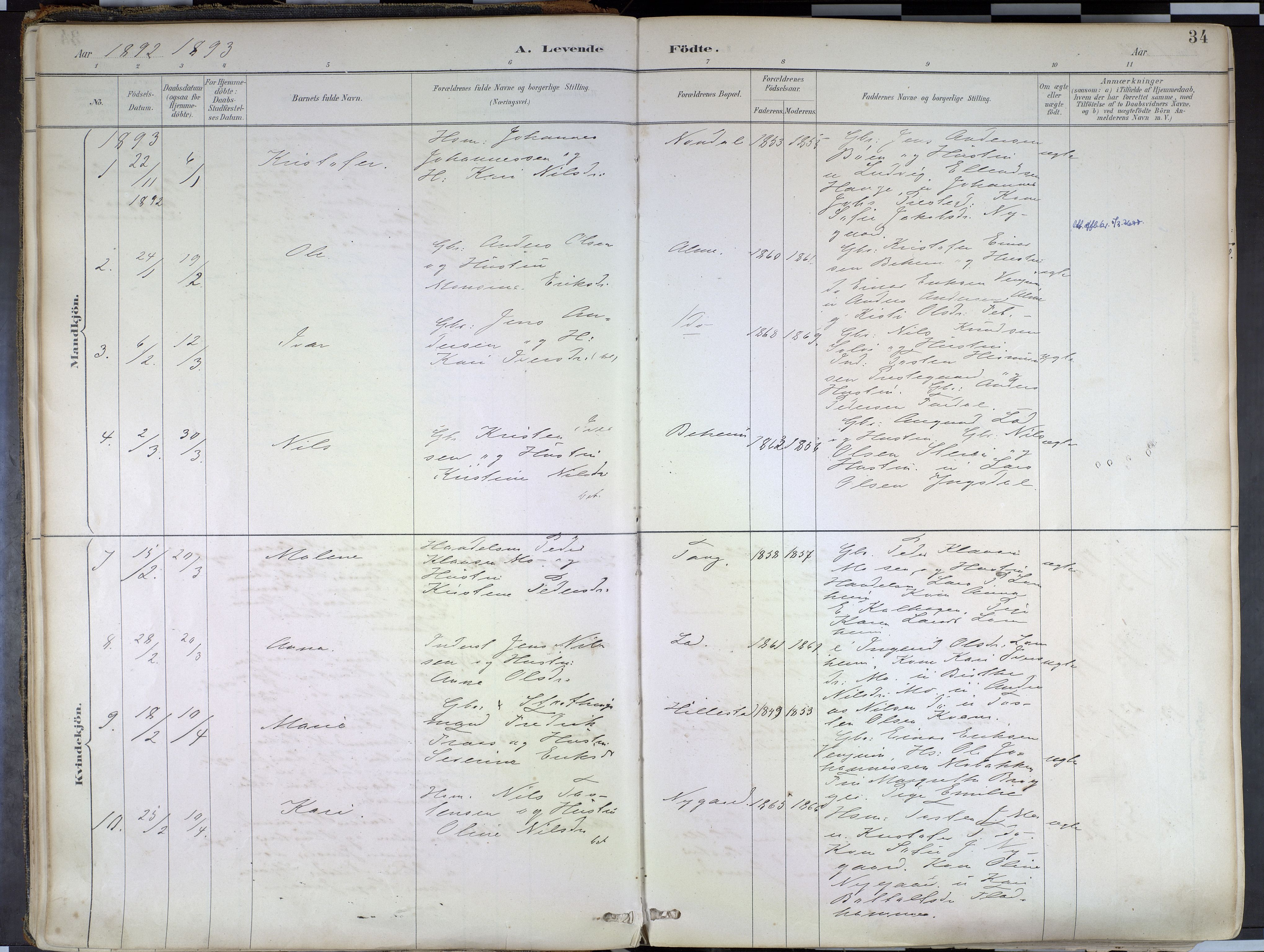 Hafslo sokneprestembete, SAB/A-80301/H/Haa/Haab/L0001: Parish register (official) no. B 1, 1886-1945, p. 34
