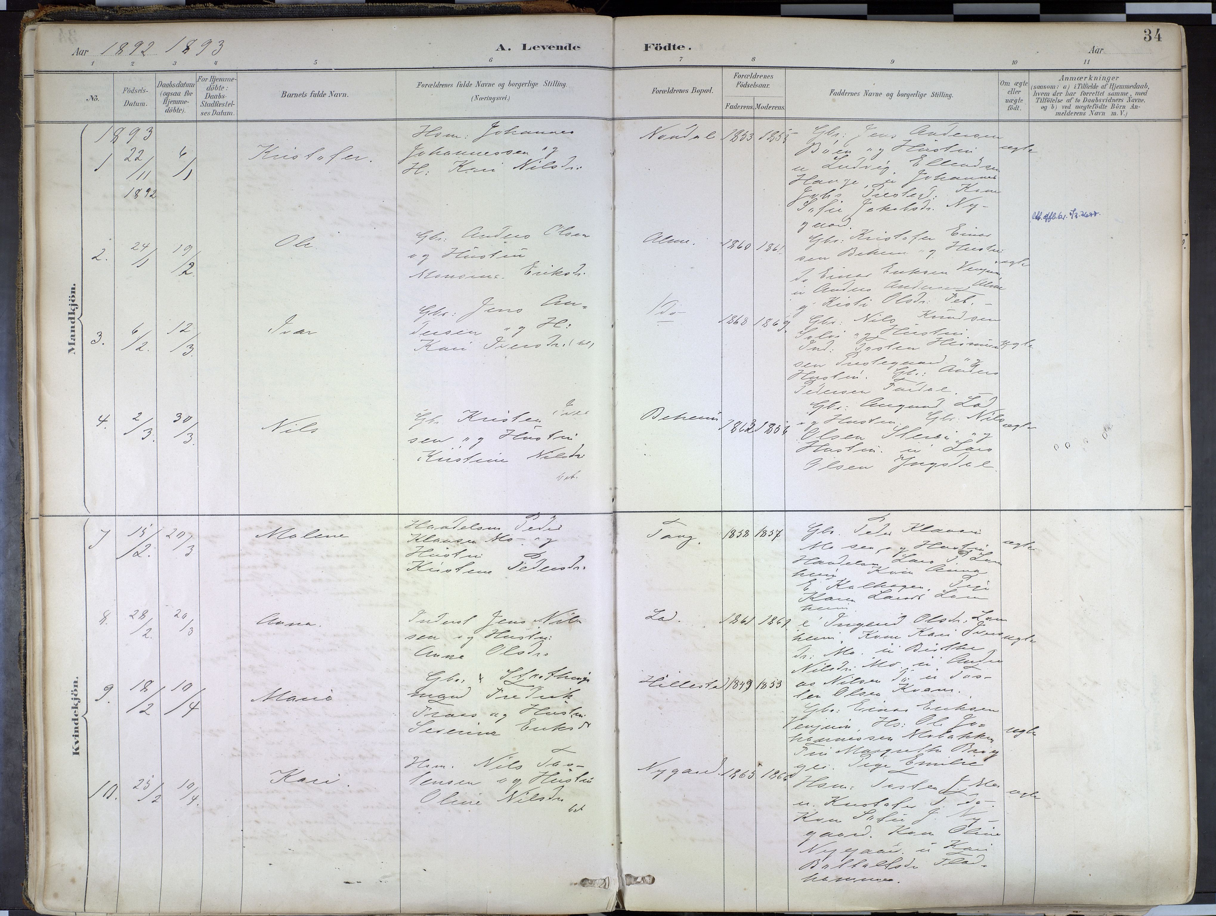 Hafslo sokneprestembete, AV/SAB-A-80301/H/Haa/Haab/L0001: Parish register (official) no. B 1, 1886-1945, p. 34