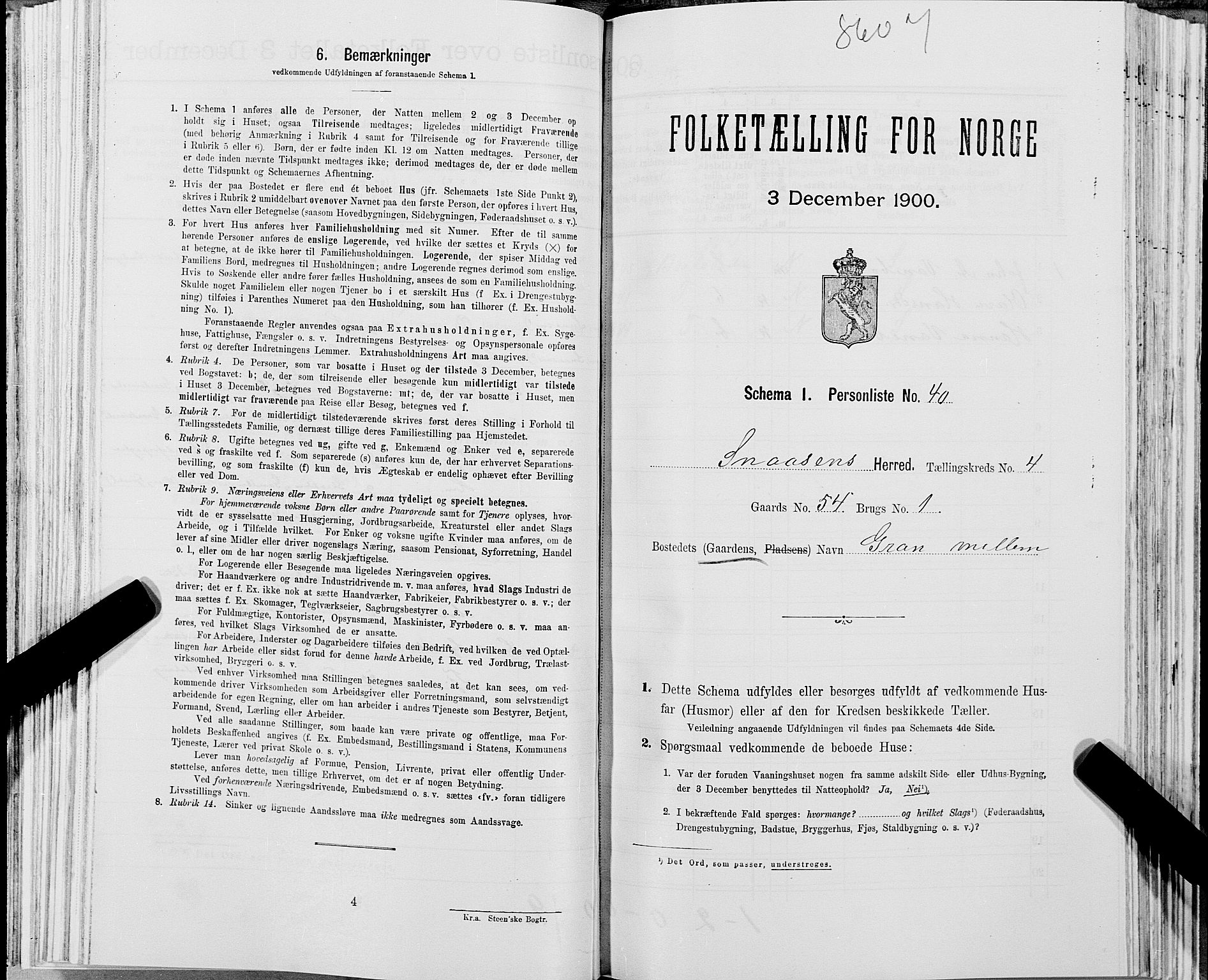 SAT, 1900 census for Snåsa, 1900, p. 957