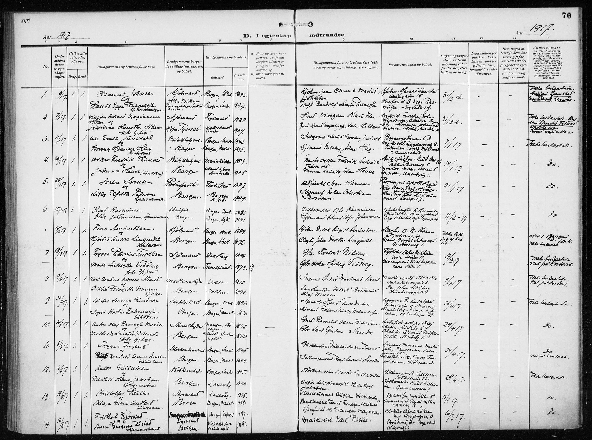 Mariakirken Sokneprestembete, AV/SAB-A-76901/H/Haa/L0015: Parish register (official) no. C 3, 1913-1927, p. 70