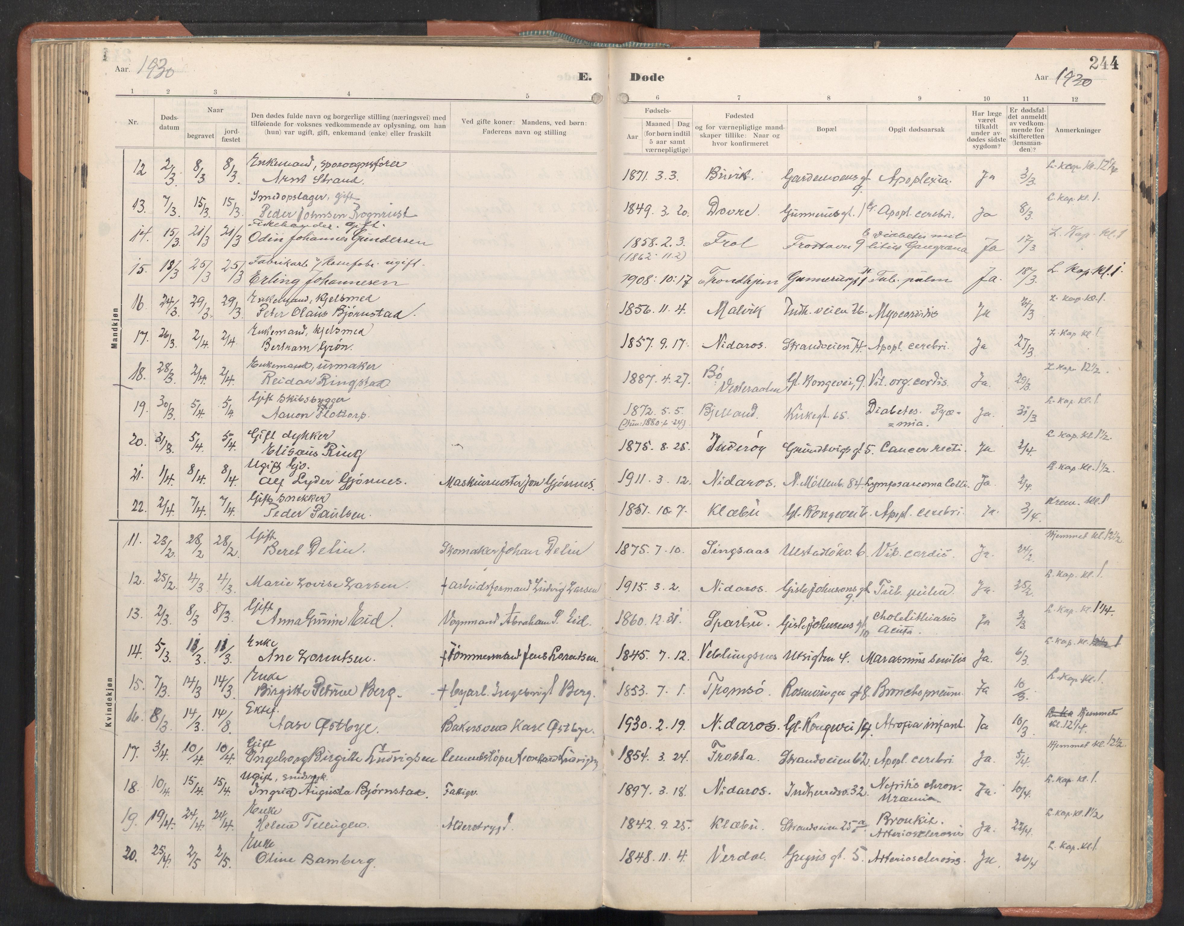 Ministerialprotokoller, klokkerbøker og fødselsregistre - Sør-Trøndelag, AV/SAT-A-1456/605/L0245: Parish register (official) no. 605A07, 1916-1938, p. 244