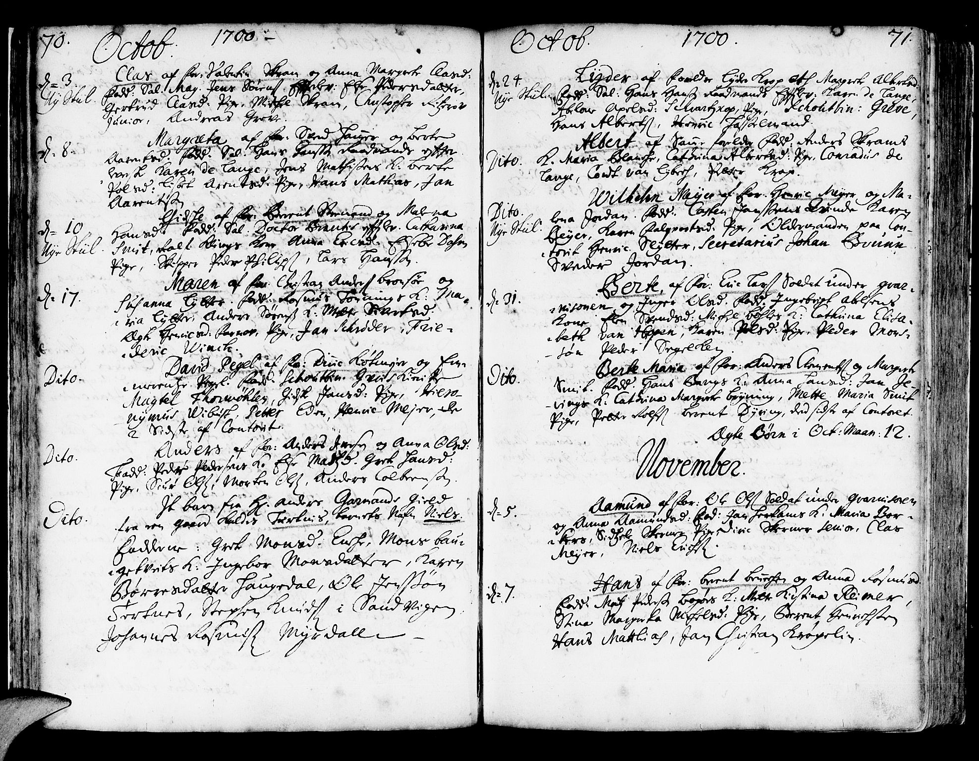 Korskirken sokneprestembete, AV/SAB-A-76101/H/Haa/L0003: Parish register (official) no. A 3, 1698-1719, p. 70-71