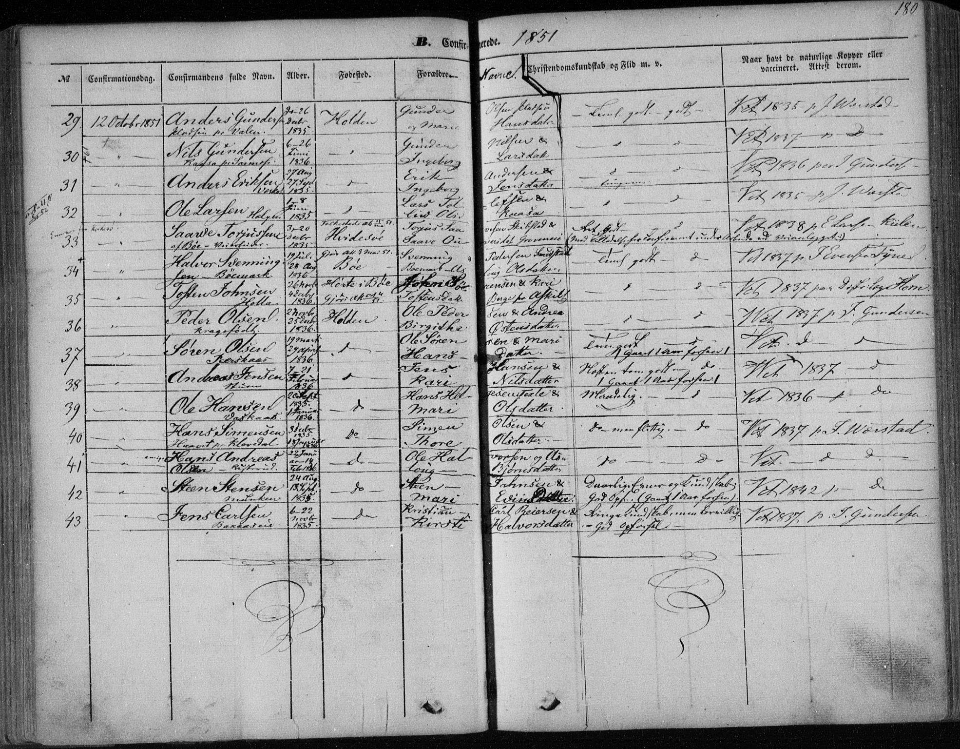 Holla kirkebøker, AV/SAKO-A-272/F/Fa/L0005: Parish register (official) no. 5, 1849-1860, p. 180