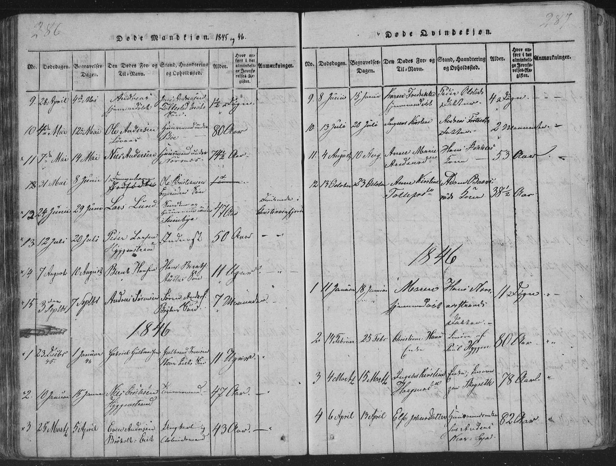 Røyken kirkebøker, SAKO/A-241/G/Ga/L0003: Parish register (copy) no. 3, 1814-1856, p. 286-287