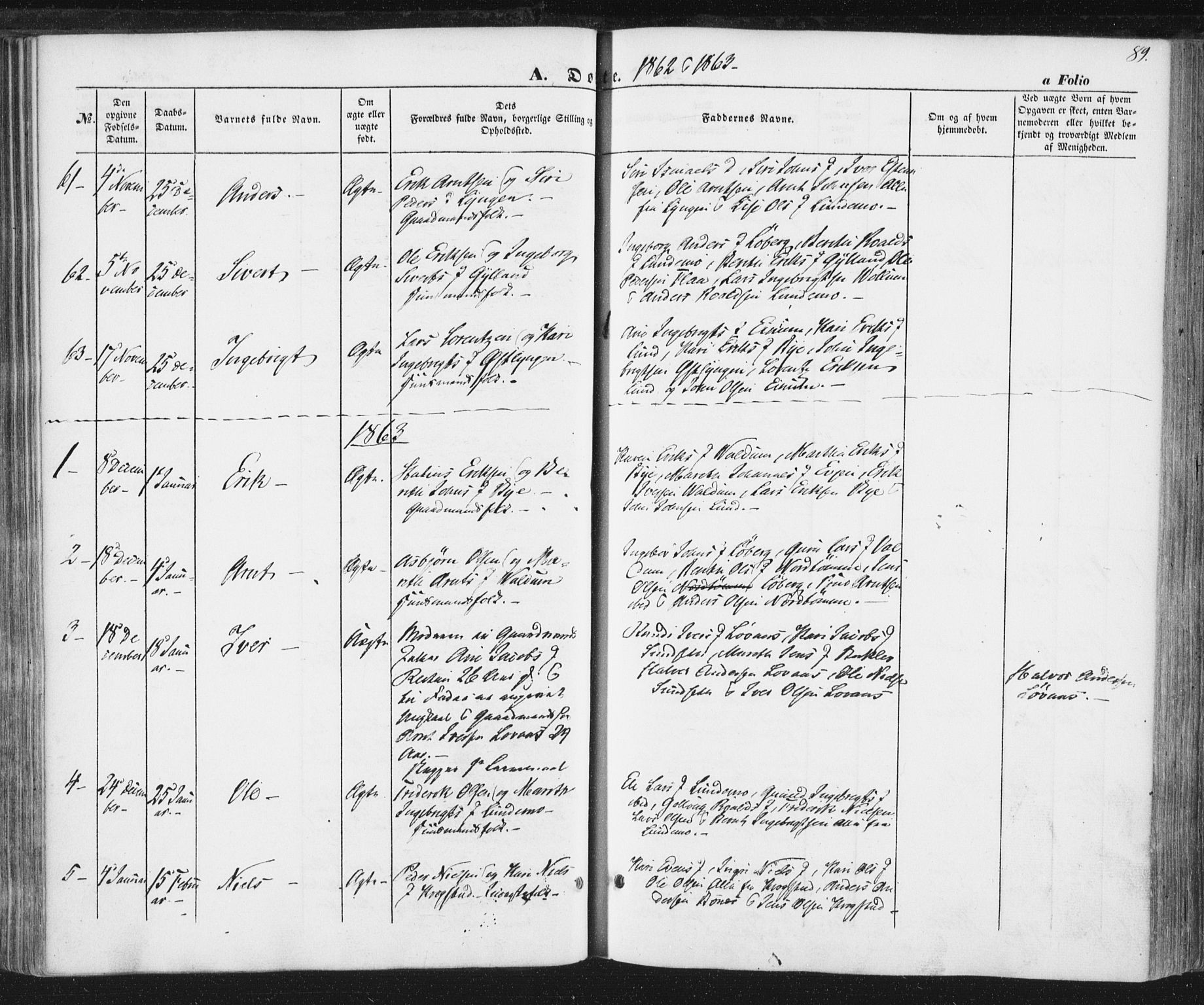 Ministerialprotokoller, klokkerbøker og fødselsregistre - Sør-Trøndelag, SAT/A-1456/692/L1103: Parish register (official) no. 692A03, 1849-1870, p. 89