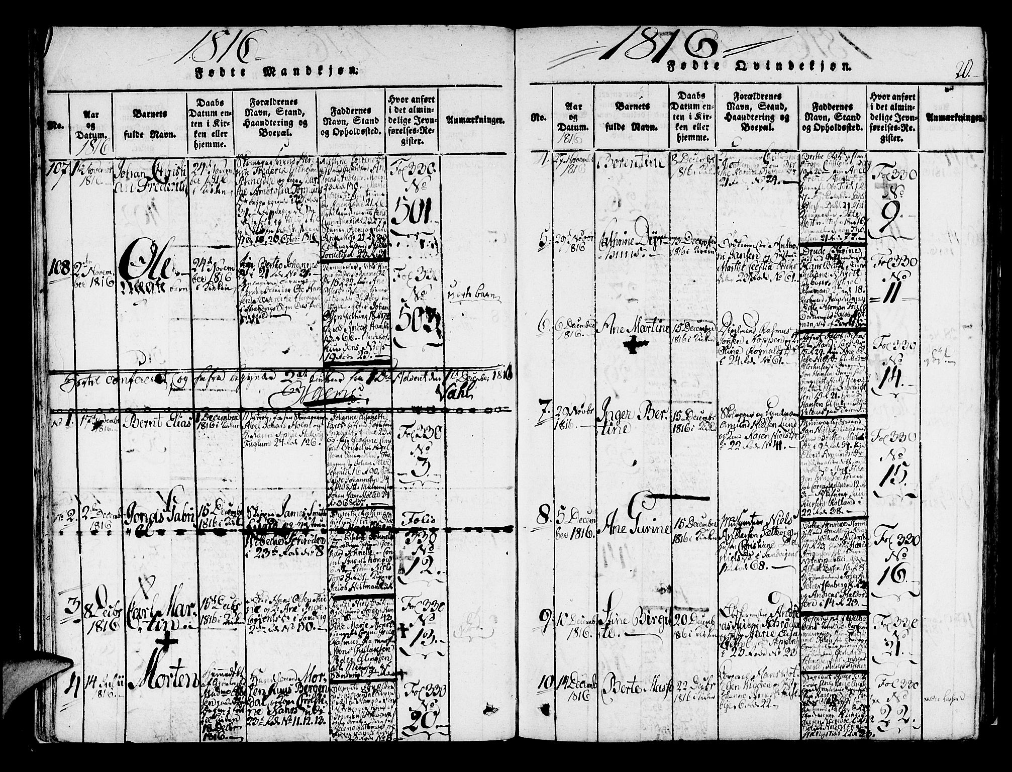 Korskirken sokneprestembete, AV/SAB-A-76101/H/Haa/L0013: Parish register (official) no. A 13, 1815-1822, p. 20