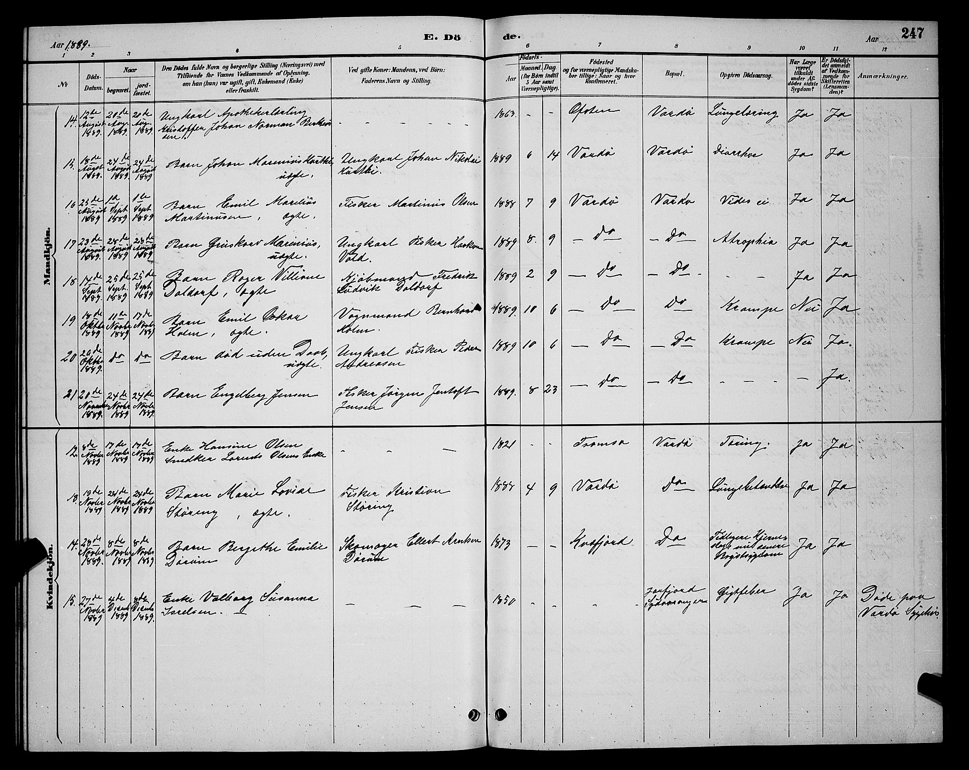 Vardø sokneprestkontor, AV/SATØ-S-1332/H/Hb/L0005klokker: Parish register (copy) no. 5, 1887-1892, p. 247