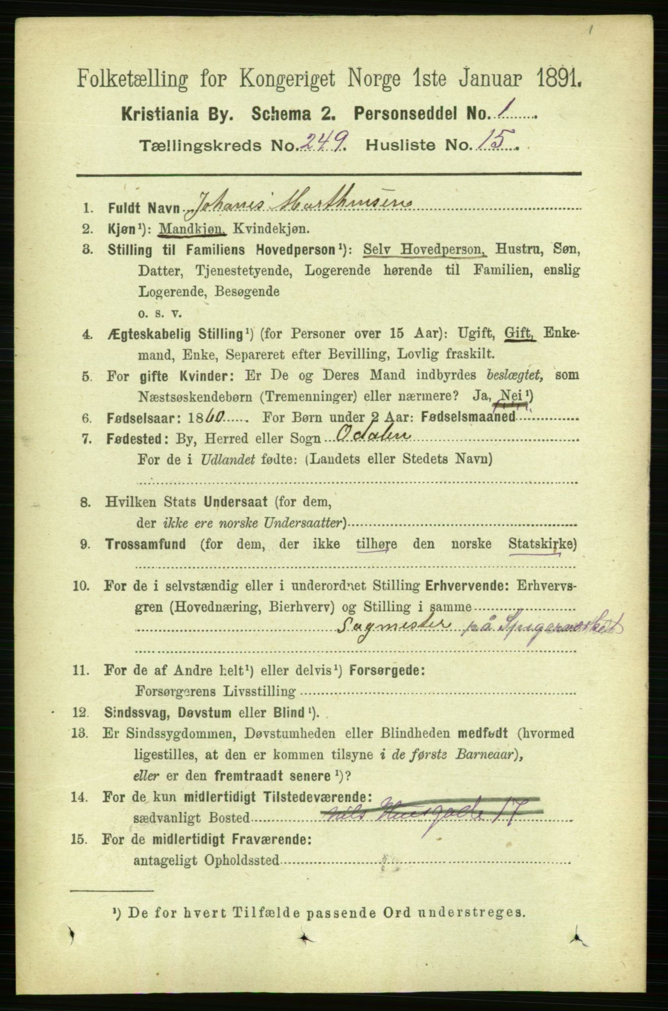 RA, 1891 census for 0301 Kristiania, 1891, p. 152598