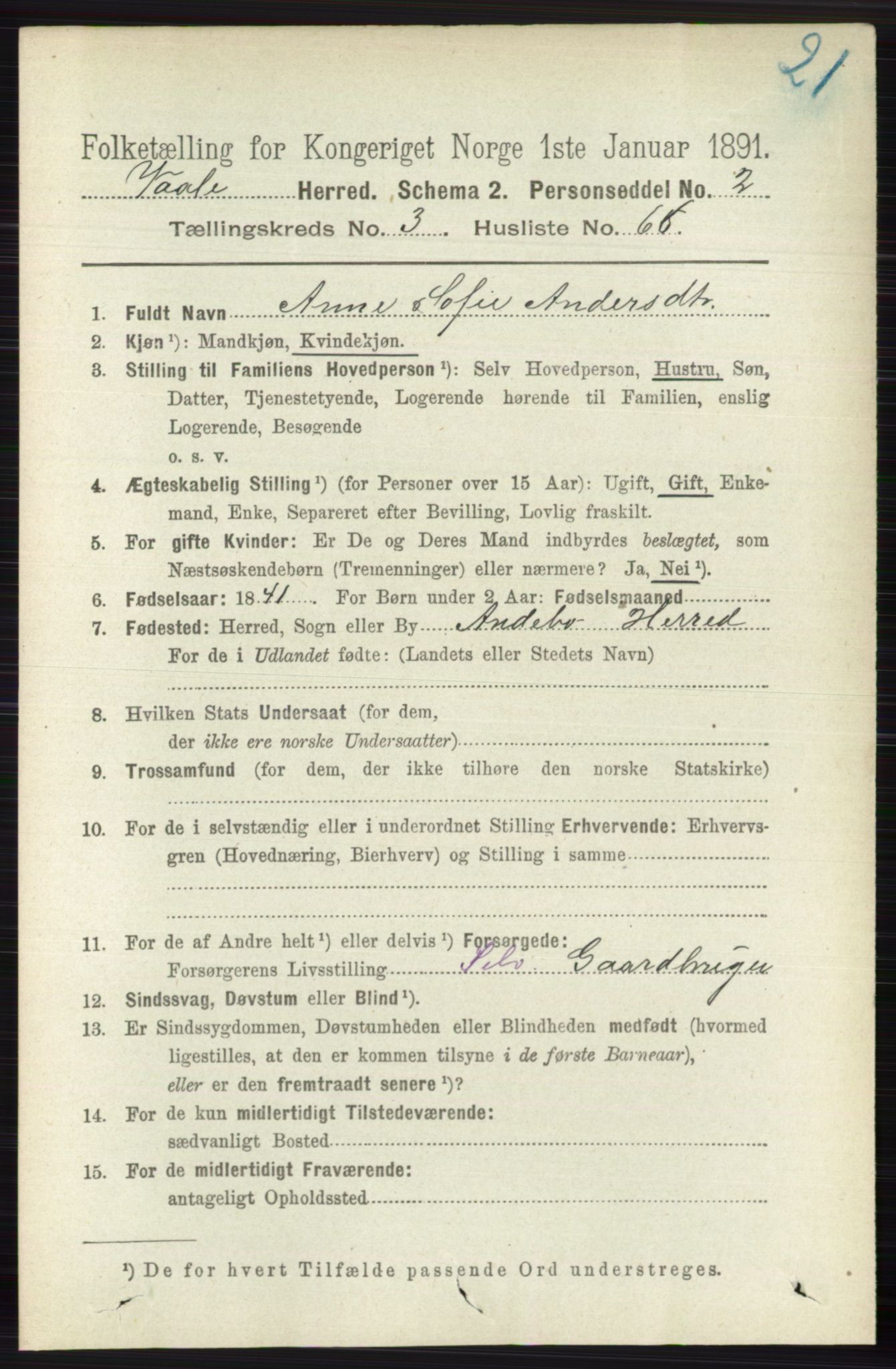 RA, 1891 census for 0716 Våle, 1891, p. 928