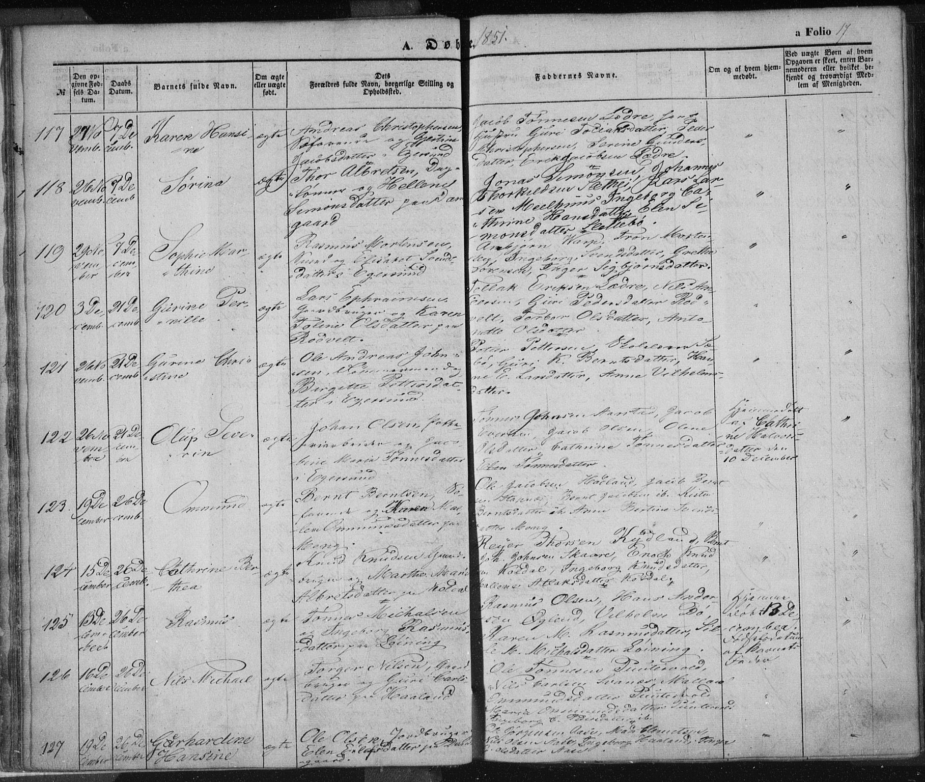 Eigersund sokneprestkontor, SAST/A-101807/S08/L0012: Parish register (official) no. A 12.1, 1850-1865, p. 17