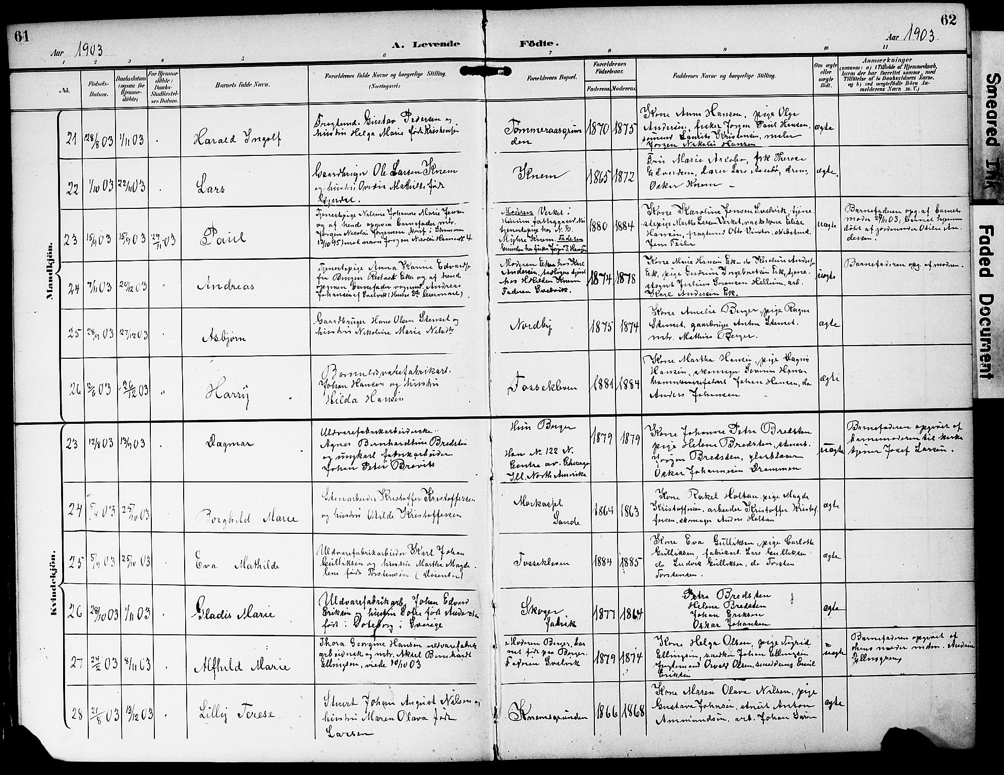 Strømm kirkebøker, AV/SAKO-A-322/G/Ga/L0004: Parish register (copy) no. I 4, 1897-1927, p. 61-62