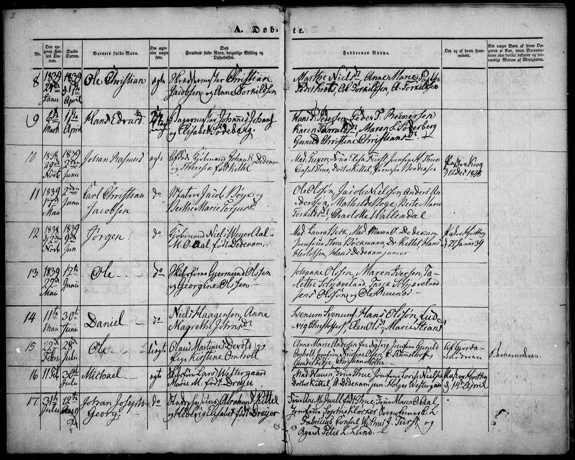 Arendal sokneprestkontor, Trefoldighet, SAK/1111-0040/F/Fa/L0005: Parish register (official) no. A 5, 1838-1854, p. 2
