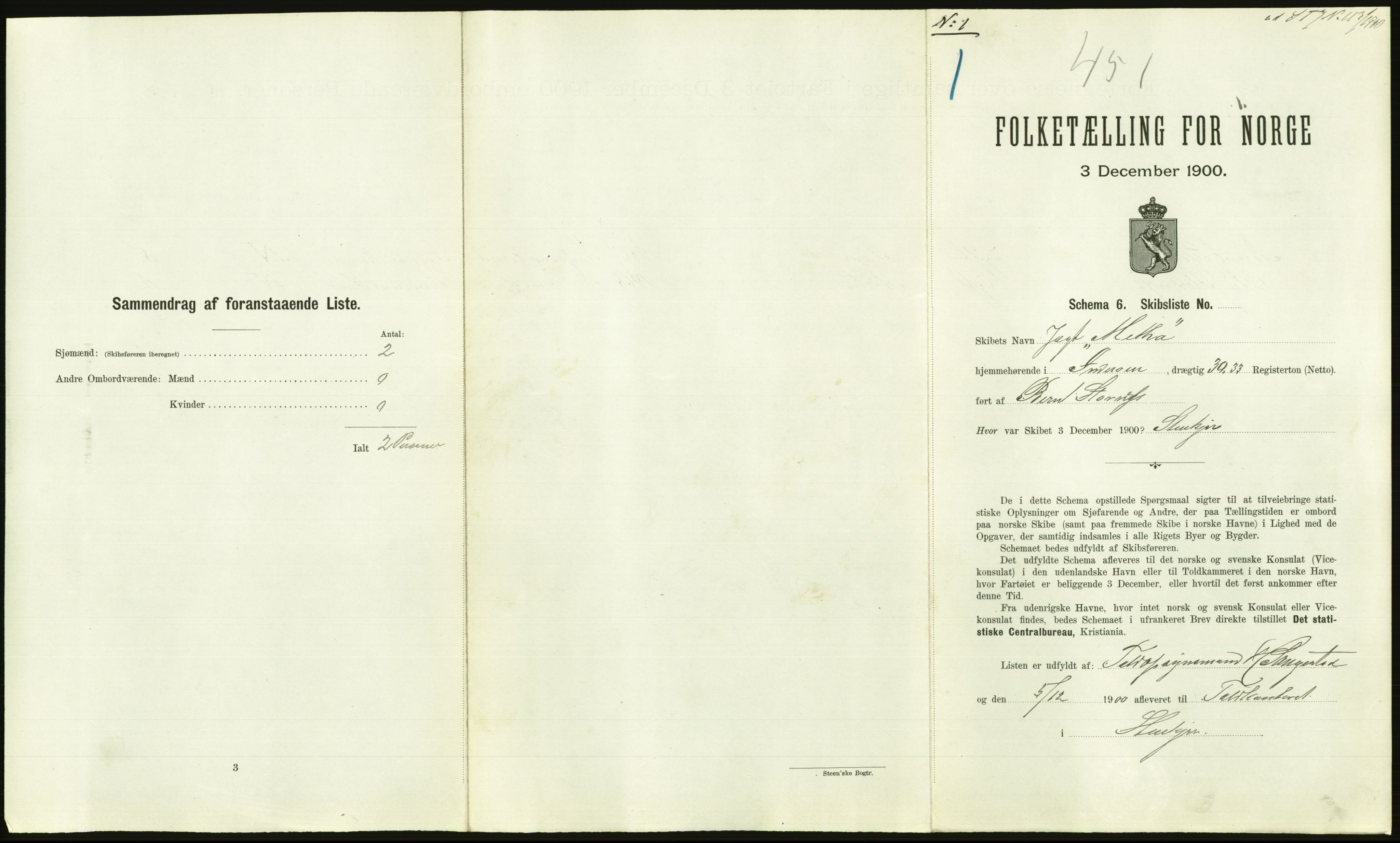 RA, 1900 Census - ship lists from ships in Norwegian harbours, harbours abroad and at sea, 1900, p. 2541