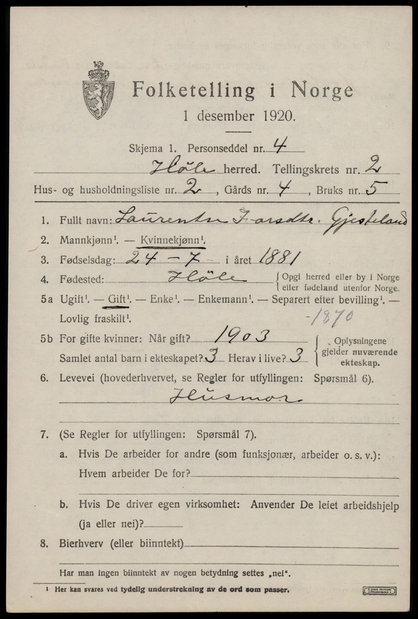 SAST, 1920 census for Høle, 1920, p. 681