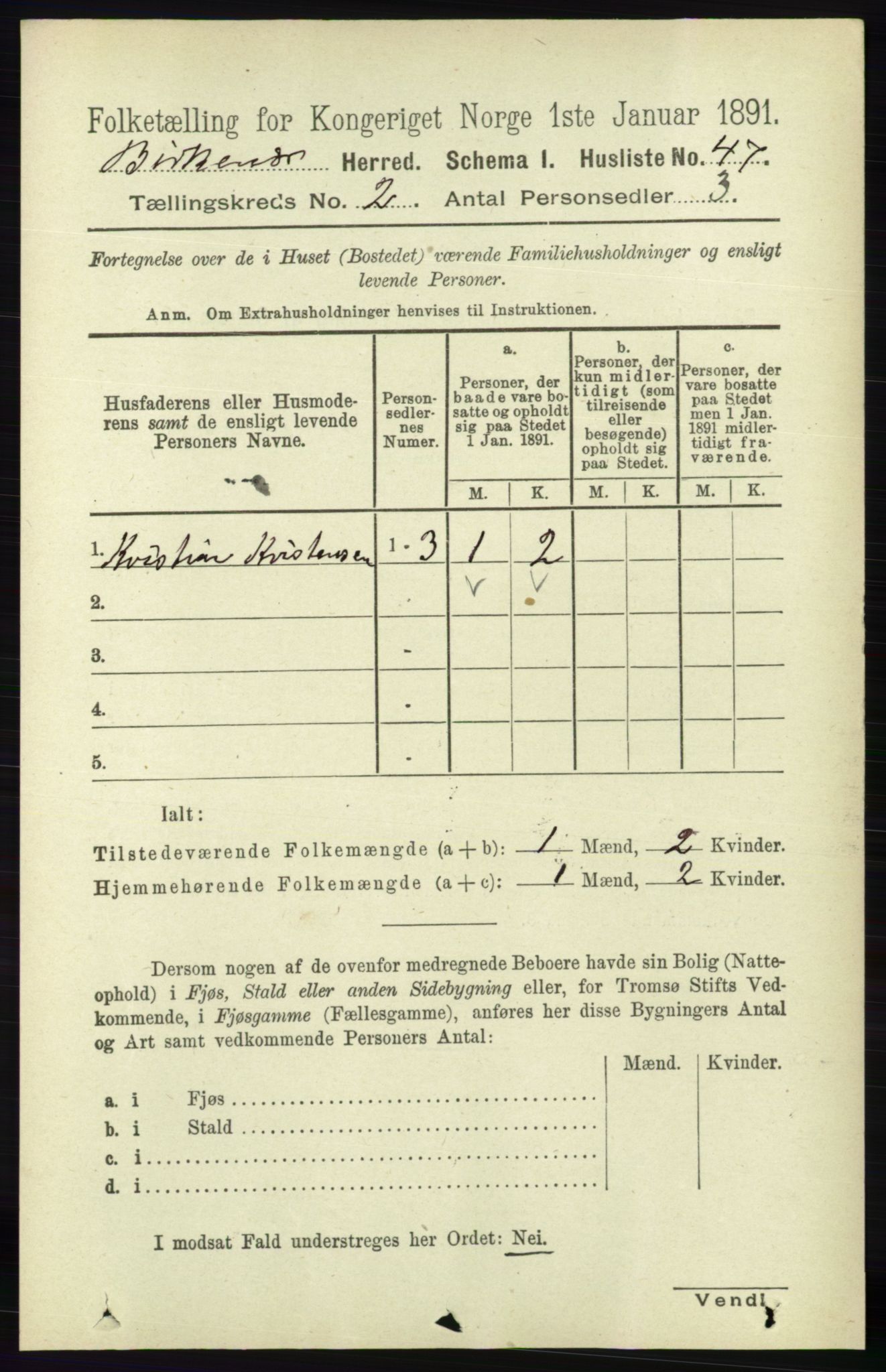 RA, 1891 Census for 0928 Birkenes, 1891, p. 494