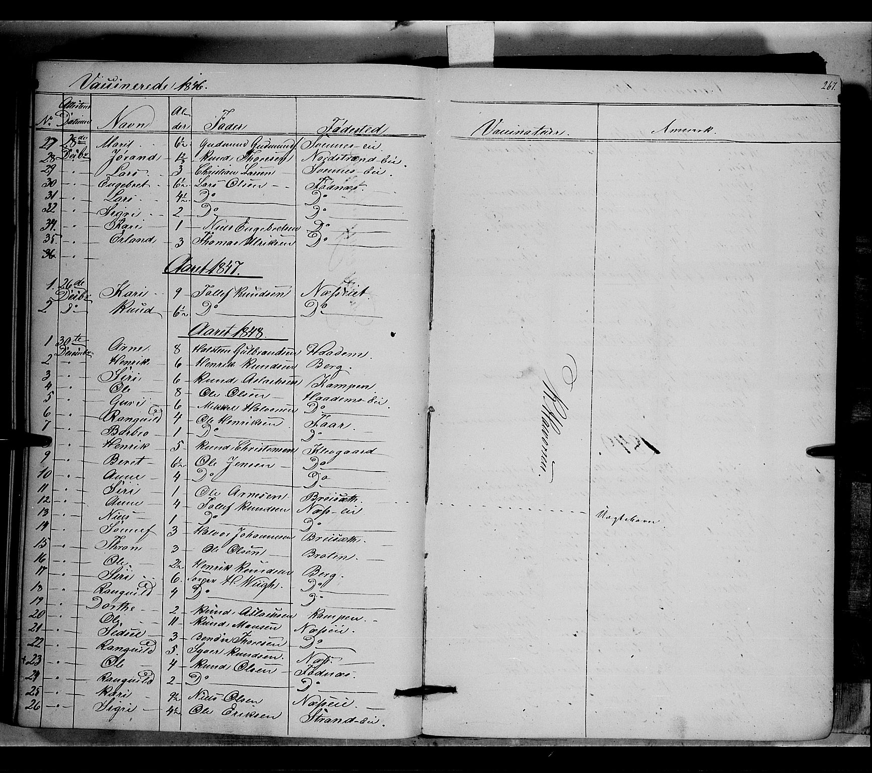 Nord-Aurdal prestekontor, SAH/PREST-132/H/Ha/Haa/L0005: Parish register (official) no. 5, 1842-1863, p. 267