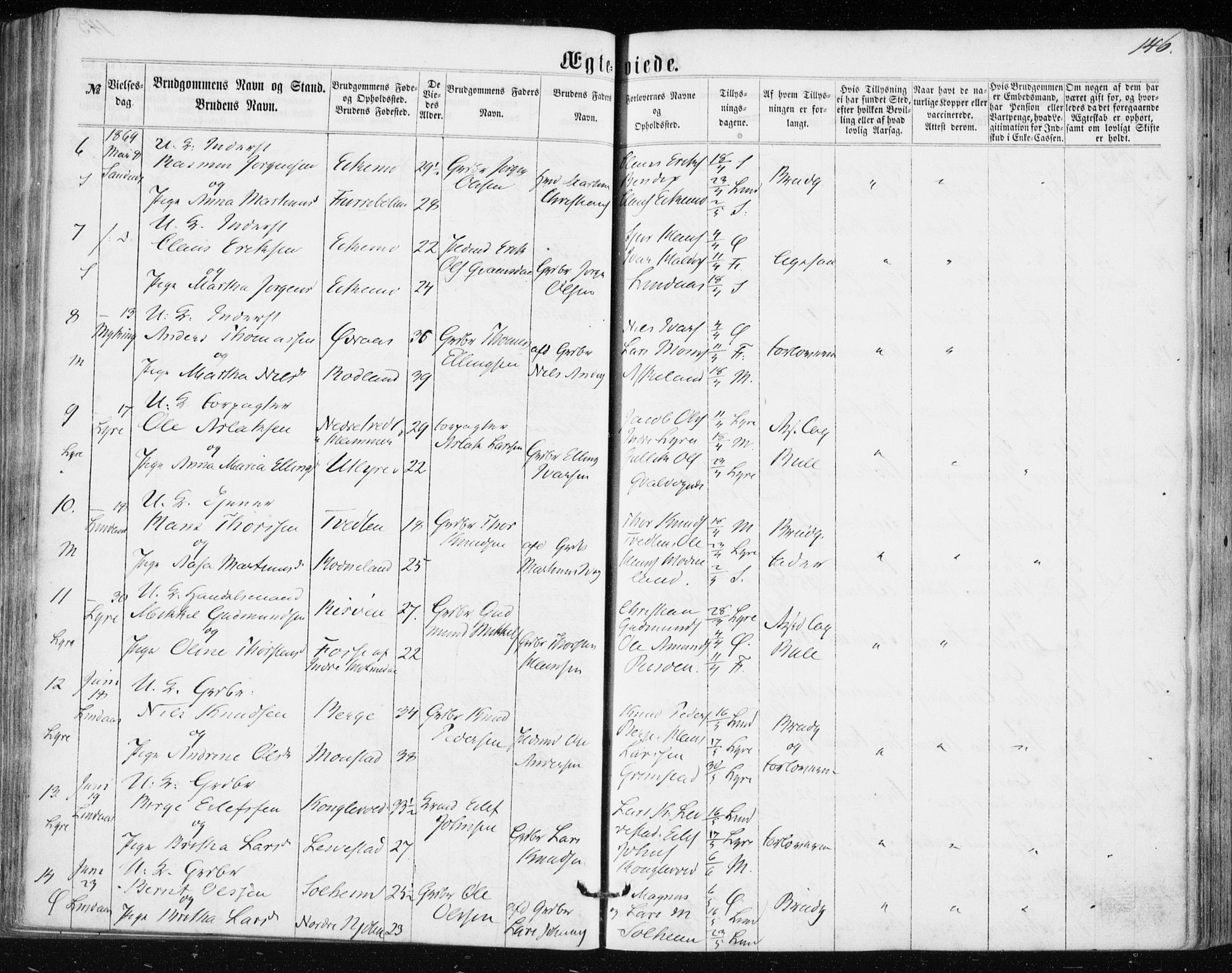 Lindås Sokneprestembete, SAB/A-76701/H/Haa: Parish register (official) no. A 16, 1863-1875, p. 146